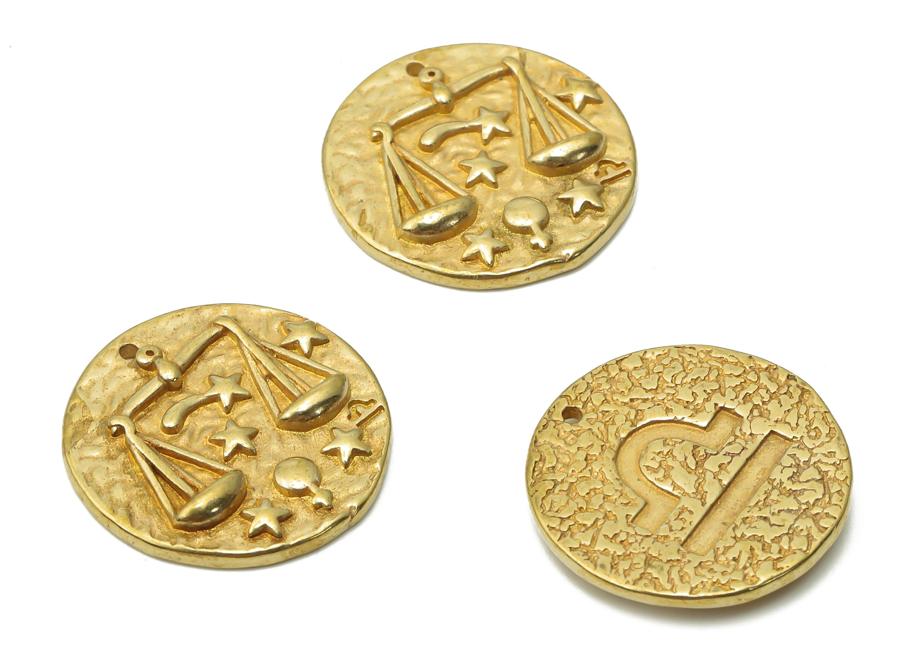Libra Round Charm - Raw Brass Horoscope Charms - Round Balance Pendant - Star Necklace - Brass Zodiac Pendant - 19.4x19.4x2.4mm - PP7751E - DOMEDBAZAAR