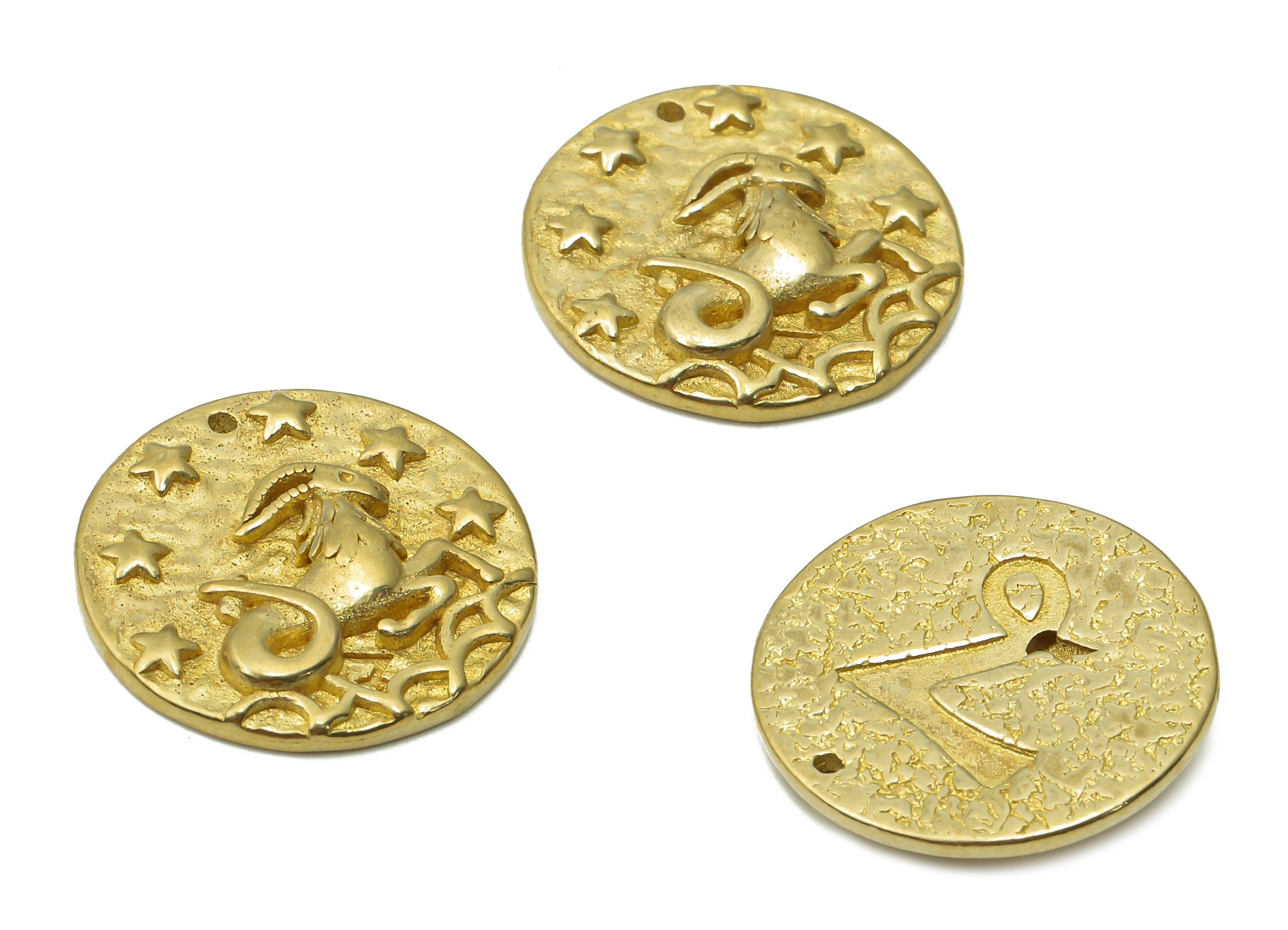 Capricorn Round Charm - Raw Brass Horoscopes Charms - Round Animal Pendant - Brass Zodiac Pendant - Star Necklace -19.4x19.4x3.4mm - PP7751F - DOMEDBAZAAR