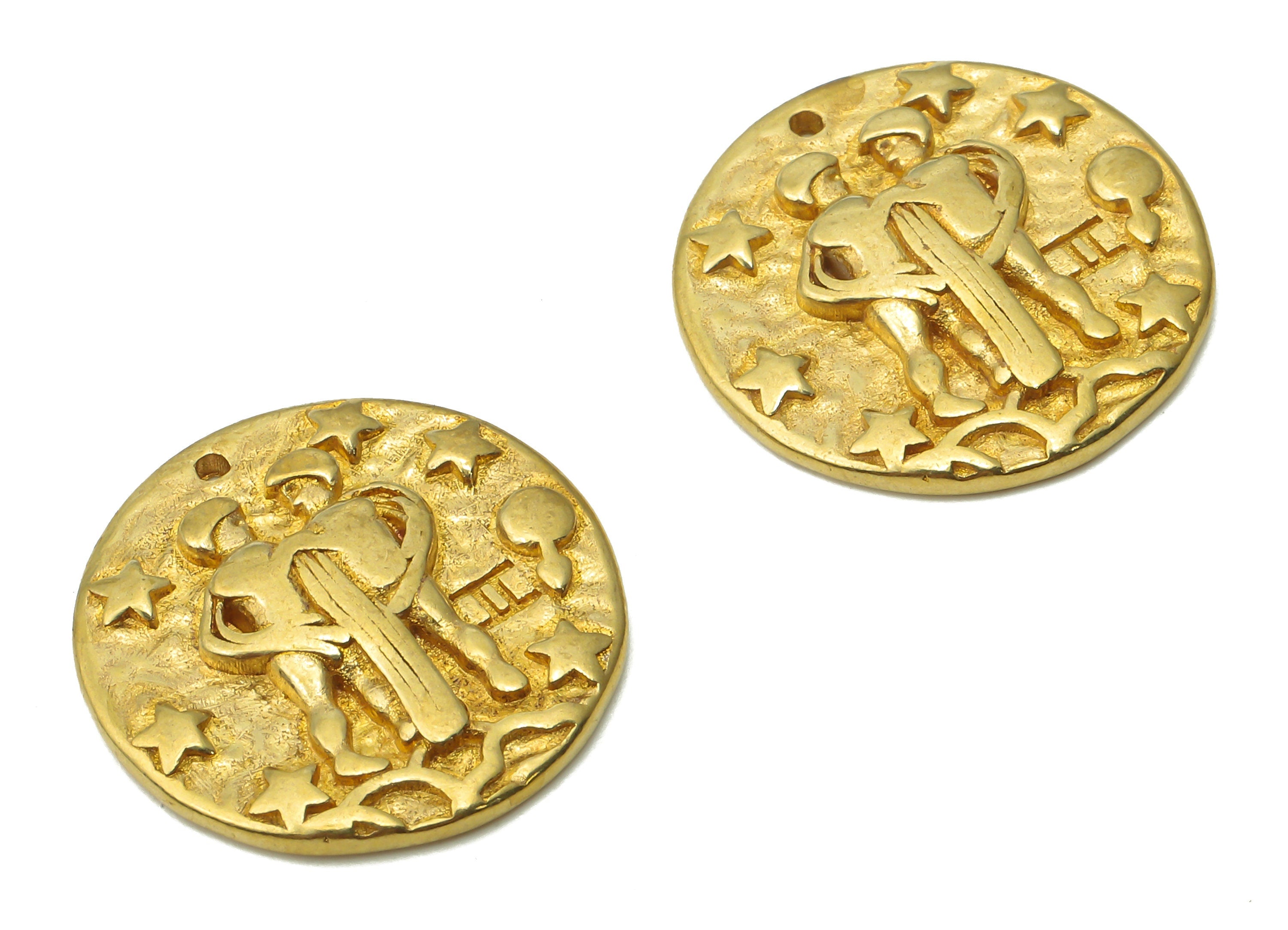 Gemini Round Charm - Raw Brass Horoscopes Charms - Round Star Pendant - Men Necklace - Brass Zodiac Pendant - 19.4x19.4x3.4mm - PP7751G - DOMEDBAZAAR