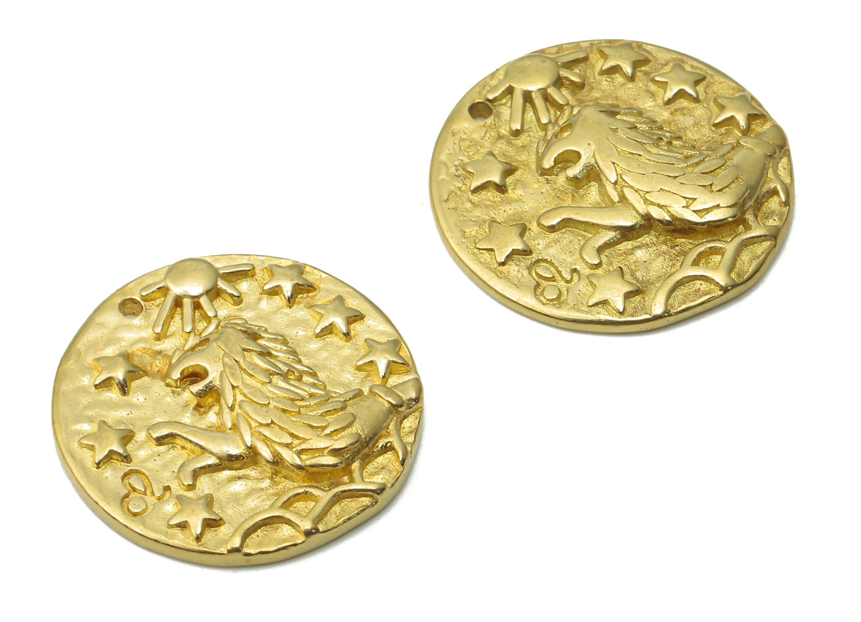 Leo Round Charm - Raw Brass Horoscopes - Brass Round Star Pendant - Lion Pendant - Raw Brass Zodiac Necklace - 19.4x19.4x3.5mm- PP7751J - DOMEDBAZAAR
