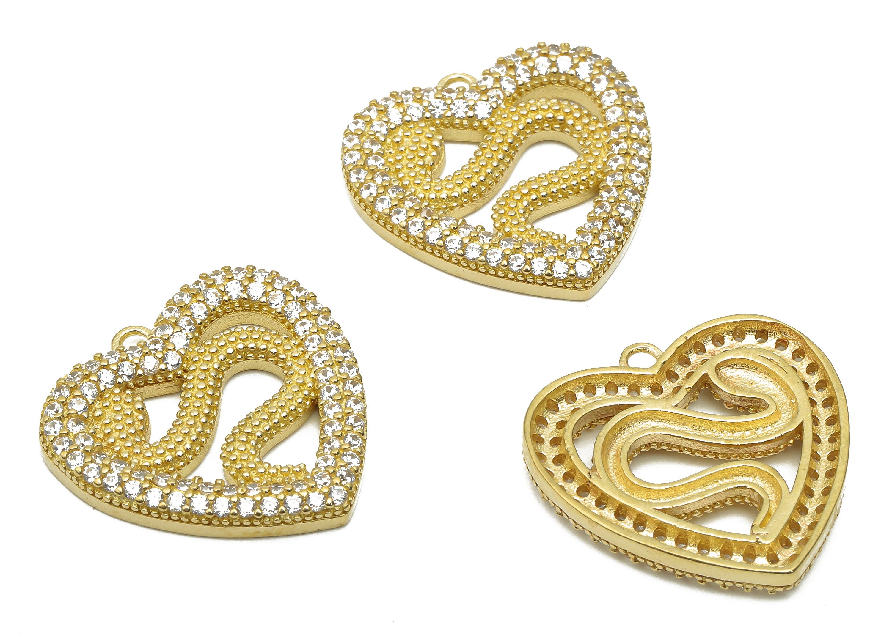 Brass Snake Earring with Zircons - Raw Brass Snake Necklace - Brass Heart Pendant - Brass Snake Pendant - 21.29x21.07x2.95mm - PP7652 - DOMEDBAZAAR