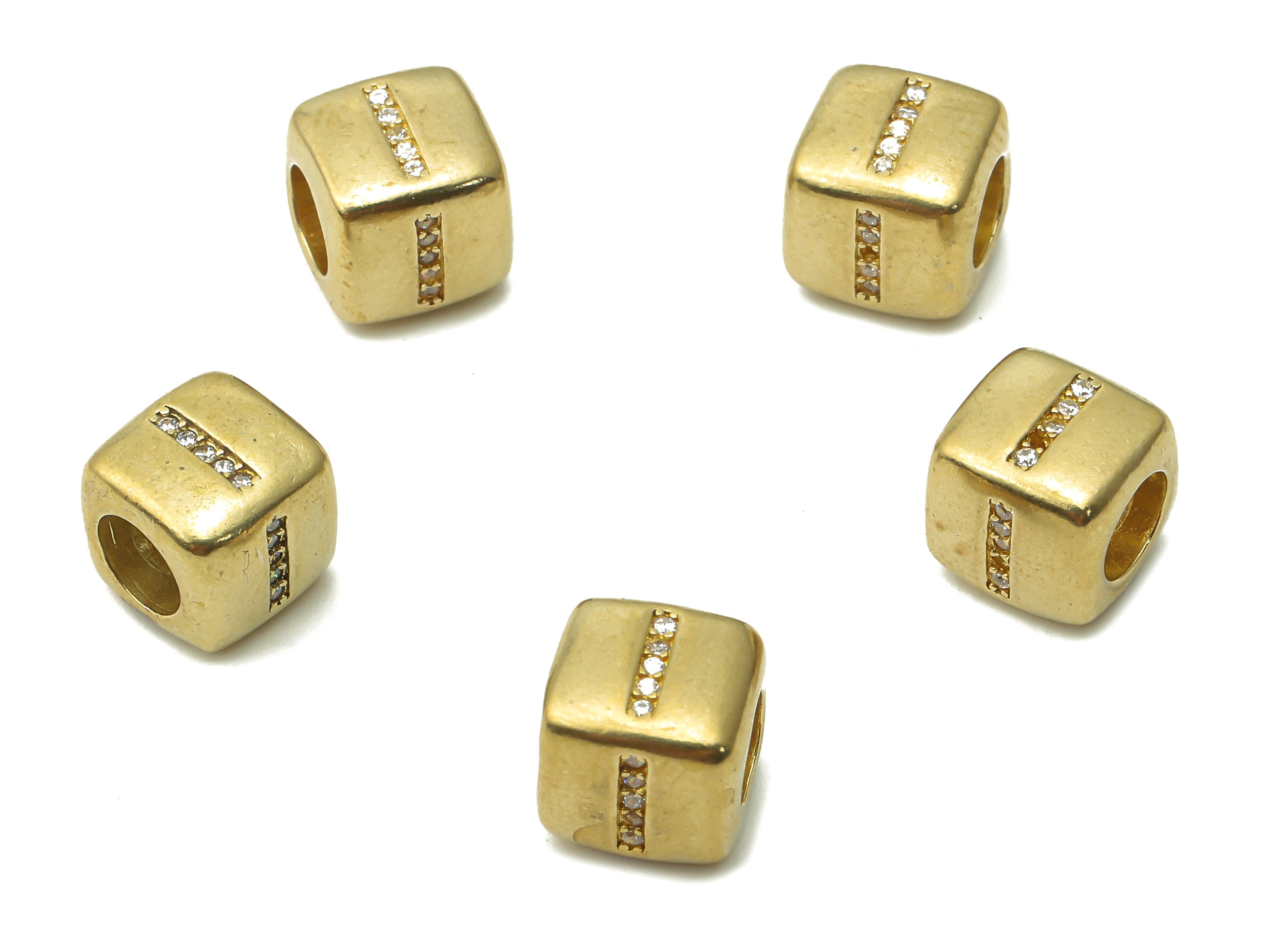 Alphabet Cube Bead I - Brass Initial Letter I - Raw Brass Zircon Letters Beads - Letter I Cube Bead - 8.63x8.63x 8.46mm - PP7804I - DOMEDBAZAAR