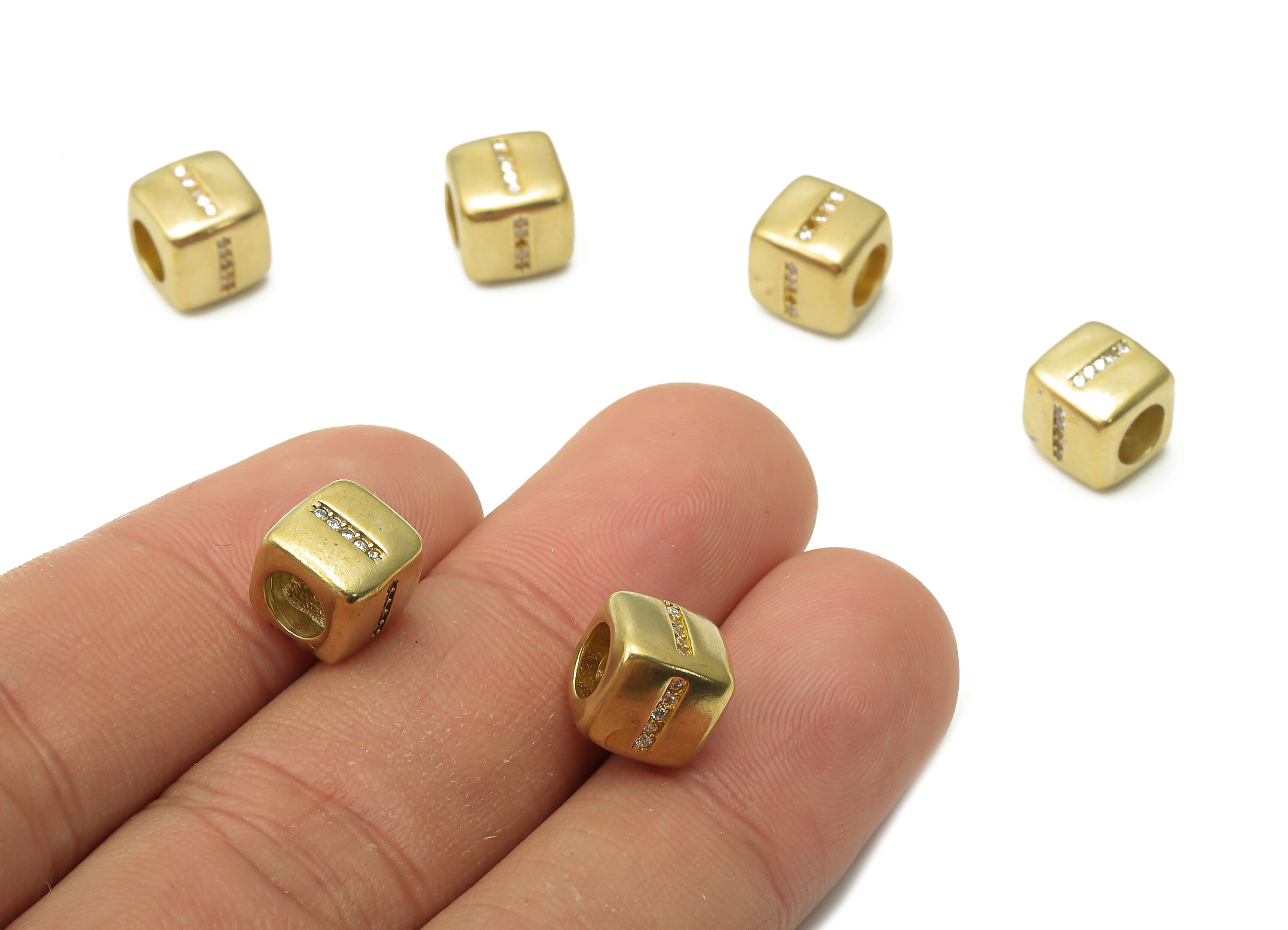 Alphabet Cube Bead I - Brass Initial Letter I - Raw Brass Zircon Letters Beads - Letter I Cube Bead - 8.63x8.63x 8.46mm - PP7804I - DOMEDBAZAAR