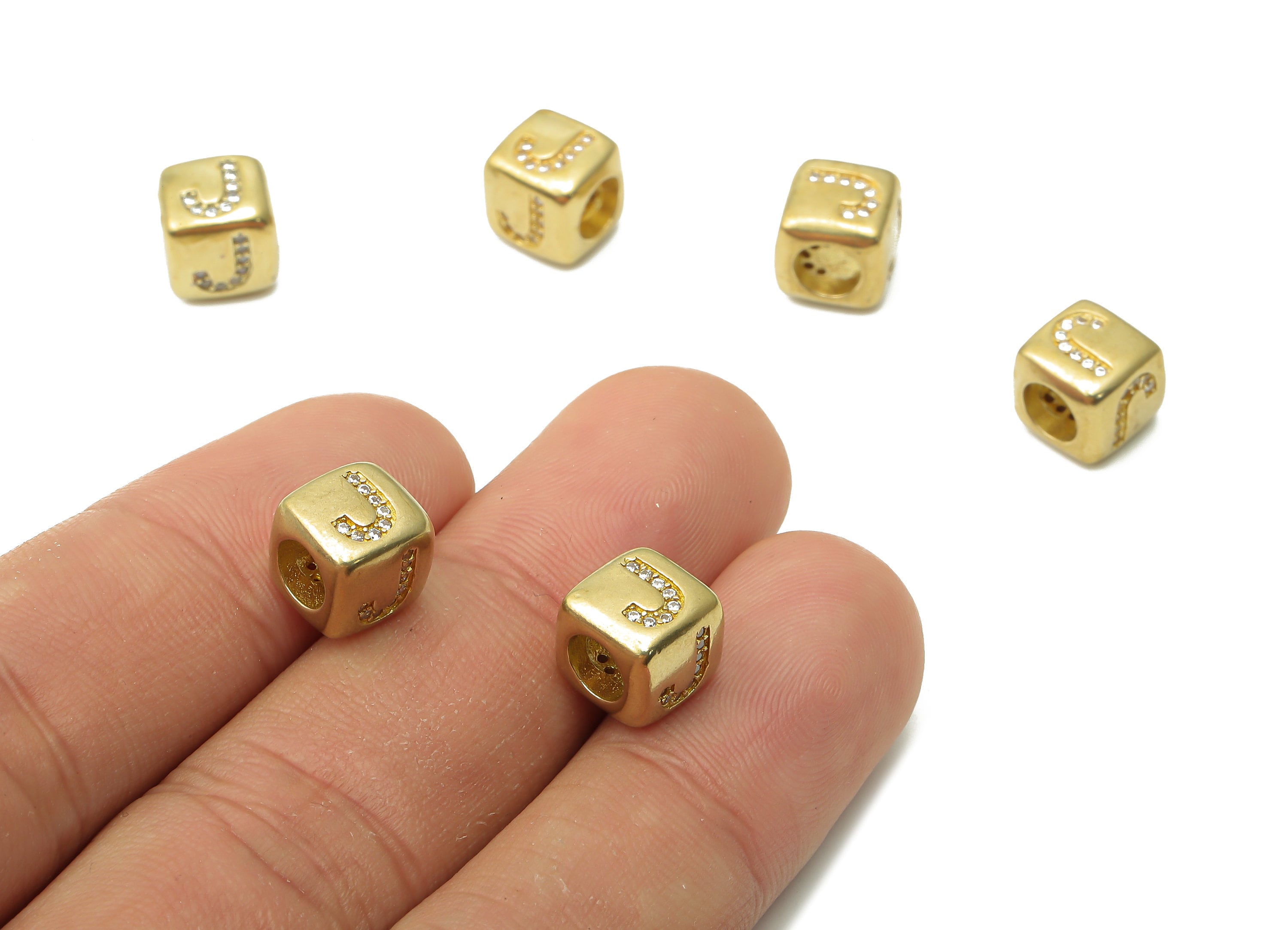 Alphabet Cube Bead J - Brass Initial Letter J - Raw Brass Zircon Letters Beads - Letter J Cube Bead - 8.63x8.63x 8.46mm - PP7804J - DOMEDBAZAAR