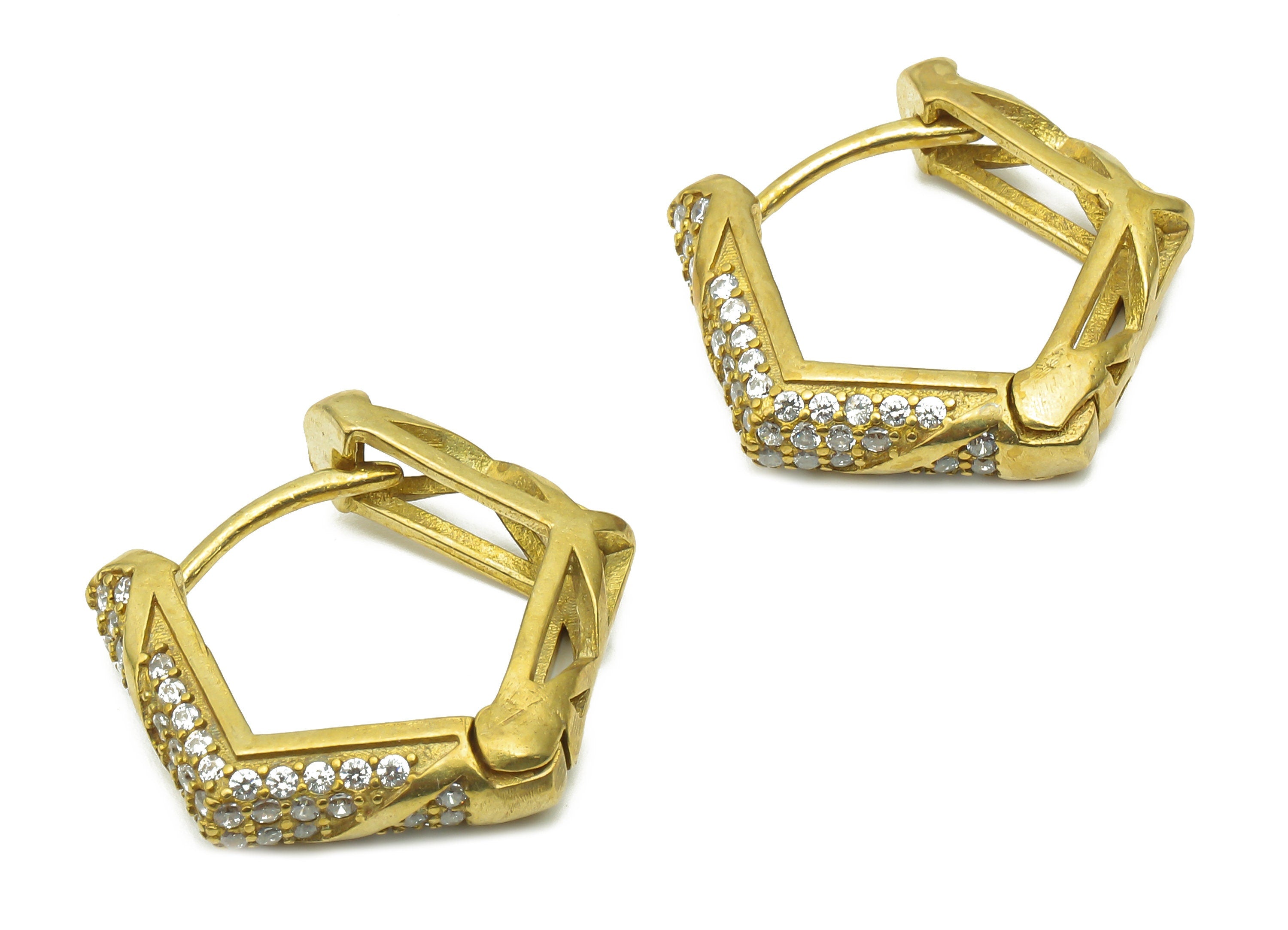 Brass Pentagon Huggie Hoop Earrings - Raw Brass Huggie Hoop Earrings - Brass Geometric Thick Hoop Earrings - 21.21x20.94x1.43mm - PP7705 - DOMEDBAZAAR