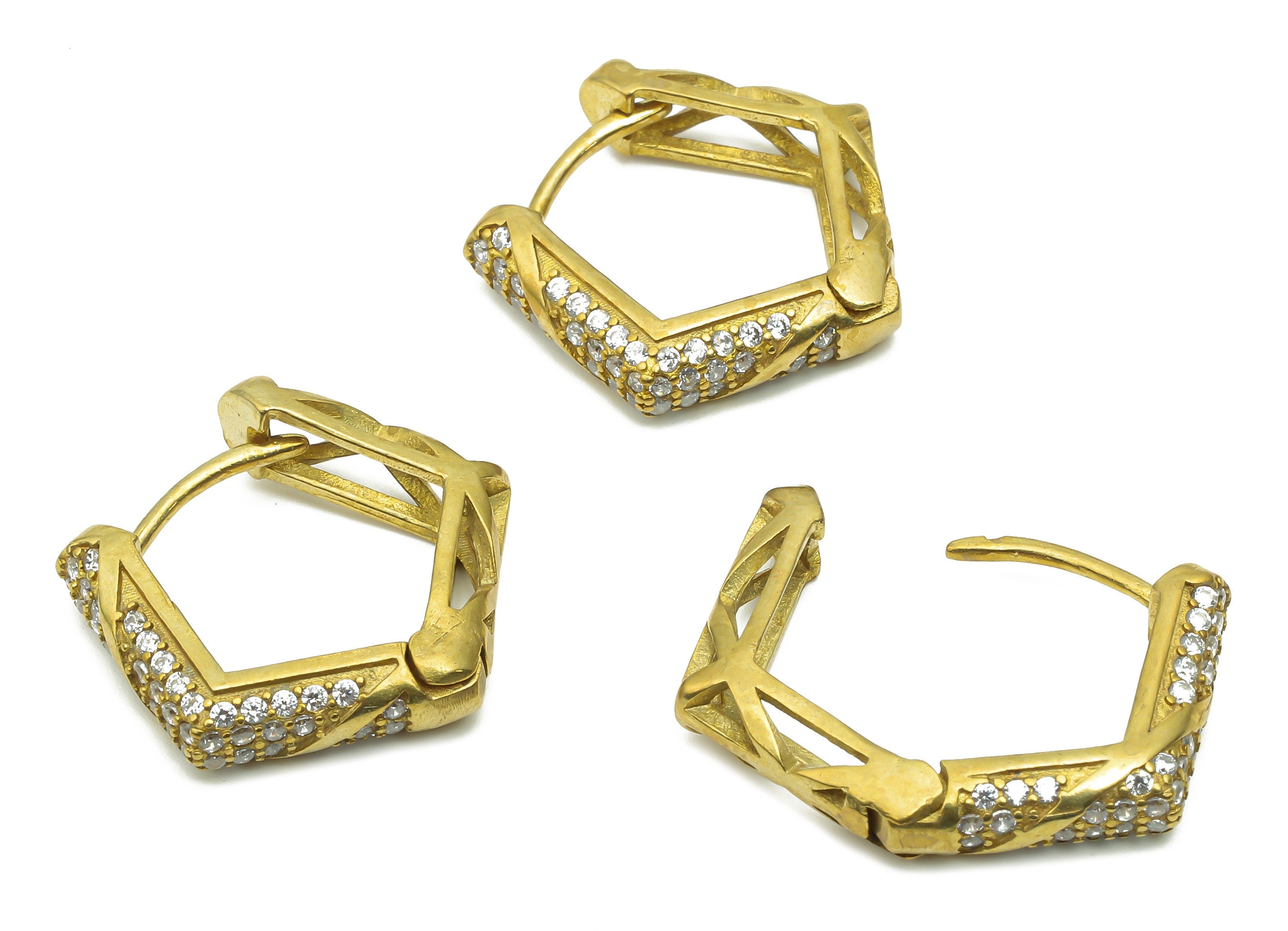 Brass Pentagon Huggie Hoop Earrings - Raw Brass Huggie Hoop Earrings - Brass Geometric Thick Hoop Earrings - 21.21x20.94x1.43mm - PP7705 - DOMEDBAZAAR