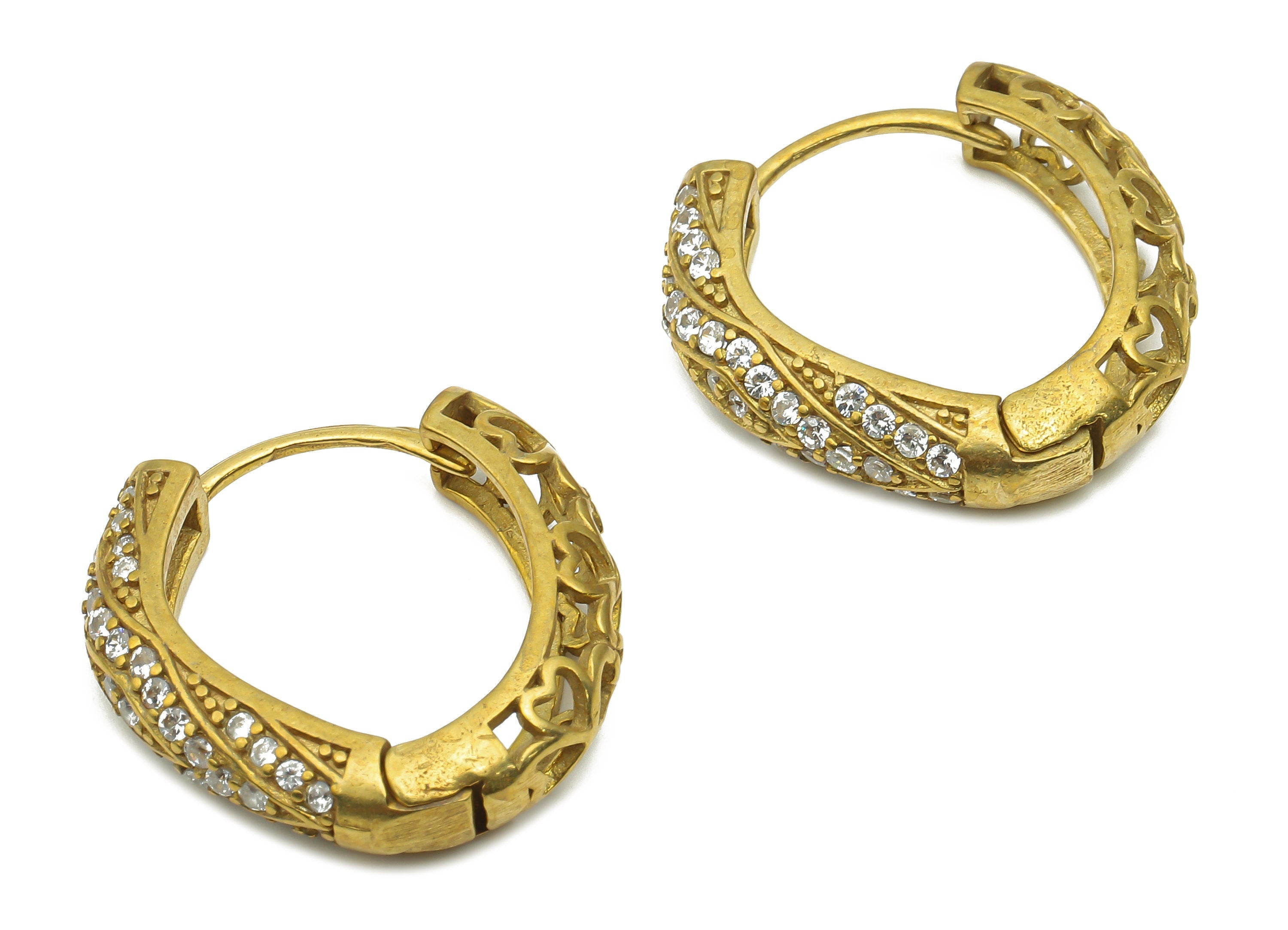 Brass Round Huggie Hoop Earrings with Zircons - Raw Brass Hoop Earrings - Brass Round Huggie Hoop - Brass Hoops - 23.7x22.83x2mm - PP7706 - DOMEDBAZAAR