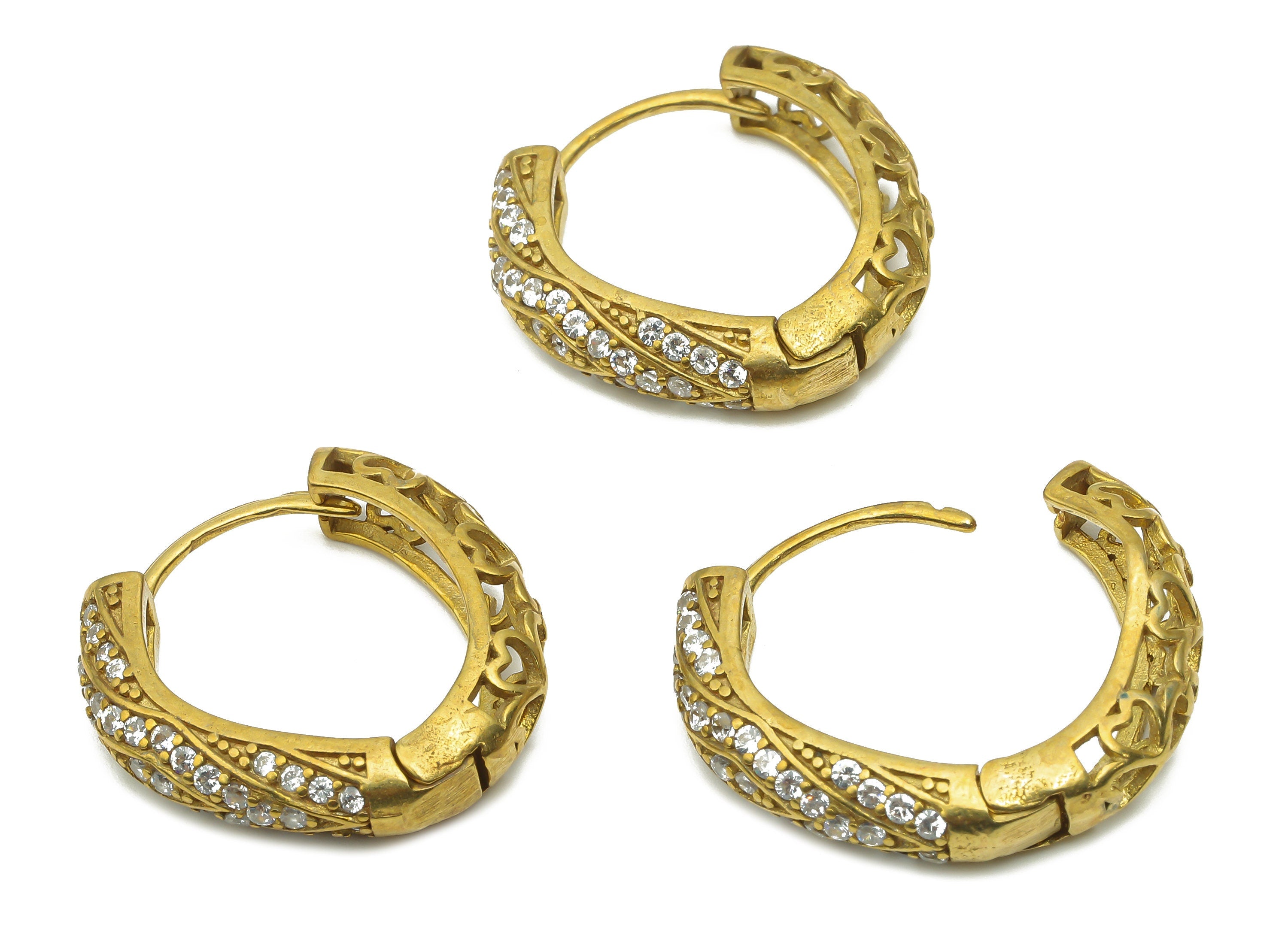 Brass Round Huggie Hoop Earrings with Zircons - Raw Brass Hoop Earrings - Brass Round Huggie Hoop - Brass Hoops - 23.7x22.83x2mm - PP7706 - DOMEDBAZAAR
