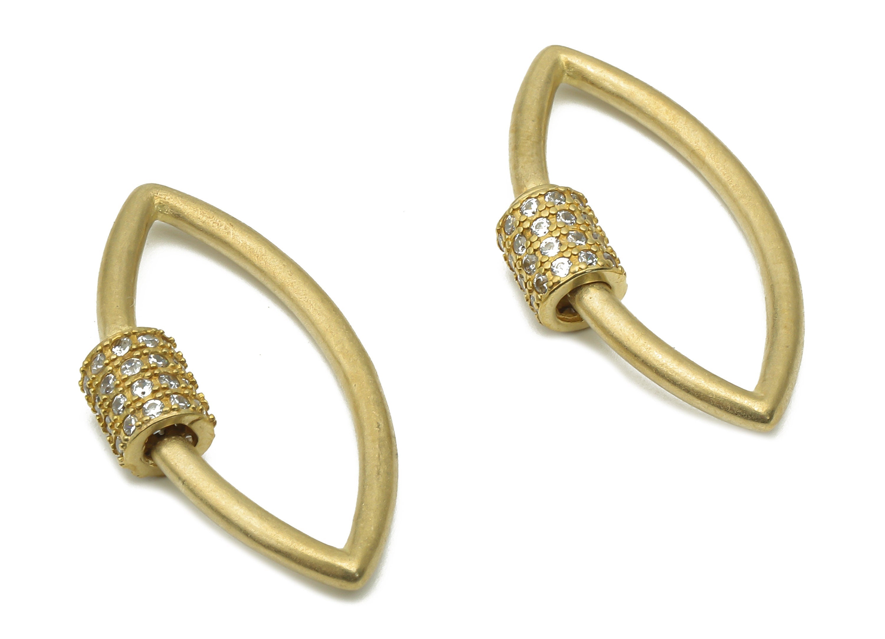 Brass Marquies Screw Clasp Earrings with Zircons - Brass Turnbuckle Lock - Brass Eye Carabiner Earrings - 29.64x15.55x2.09mm - PP7722 - DOMEDBAZAAR