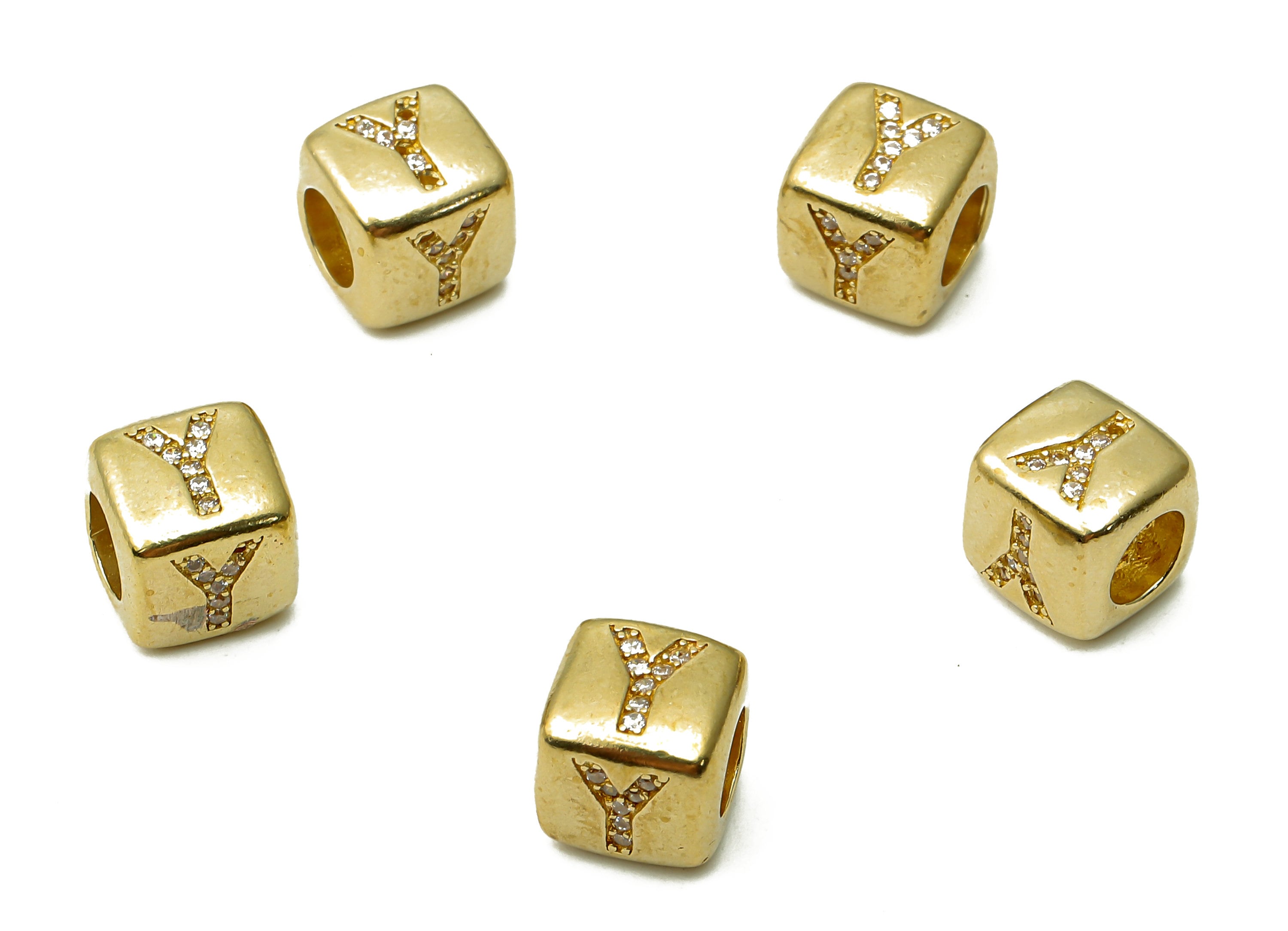Alphabet Cube Bead Y - Brass Initial Letter Y - Raw Brass Zircon Letters Beads - Letter Y Cube Bead - 8.63x8.63x 8.46mm - PP7804Y - DOMEDBAZAAR