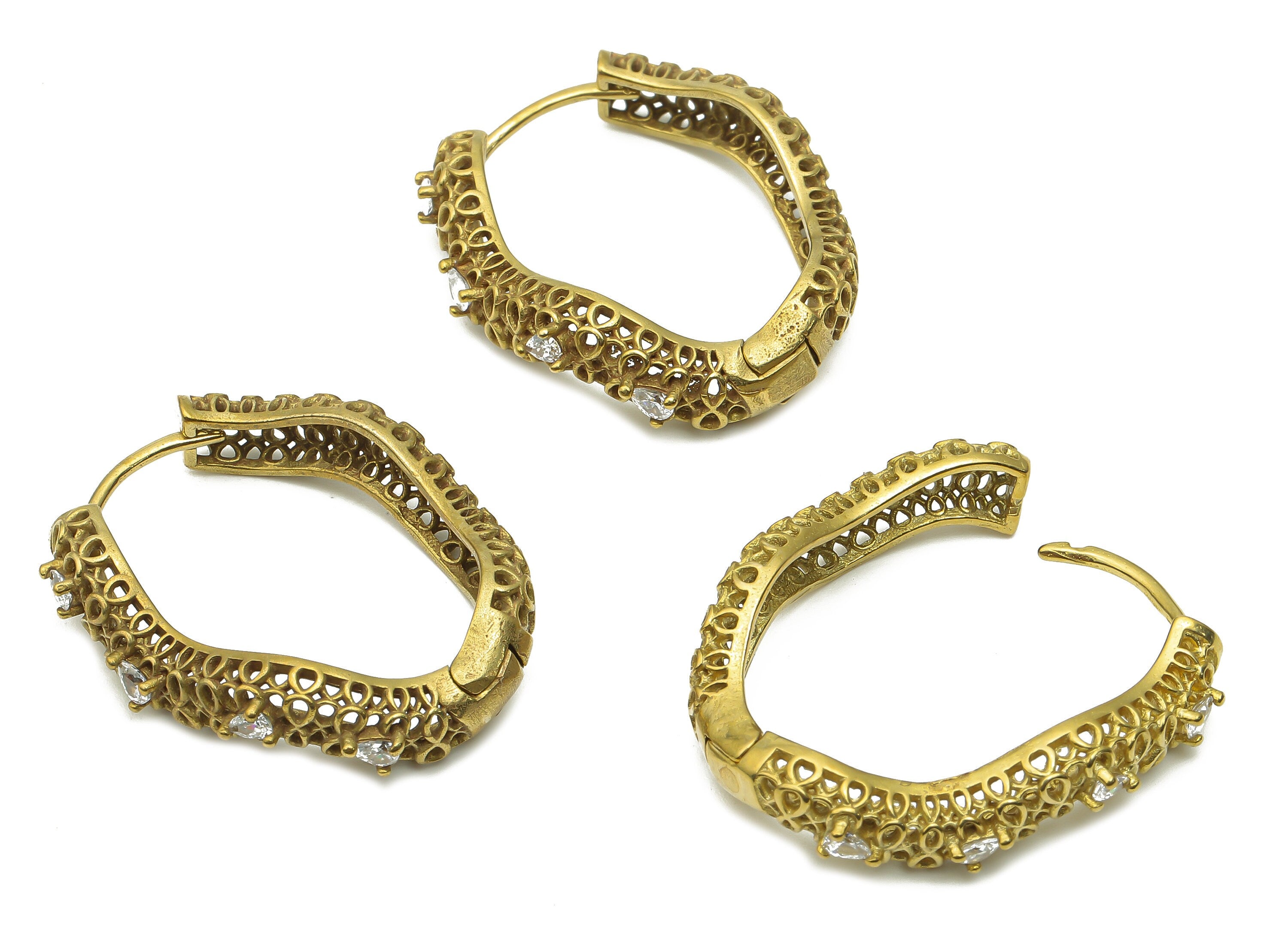 Brass Oval Hoop Earrings With Zircon - Raw Brass Hoop Stud - Brass Stud Earring - Raw Brass Hoop Earring Stud - 30.32x35.03x3.56mm - PP7833 - DOMEDBAZAAR