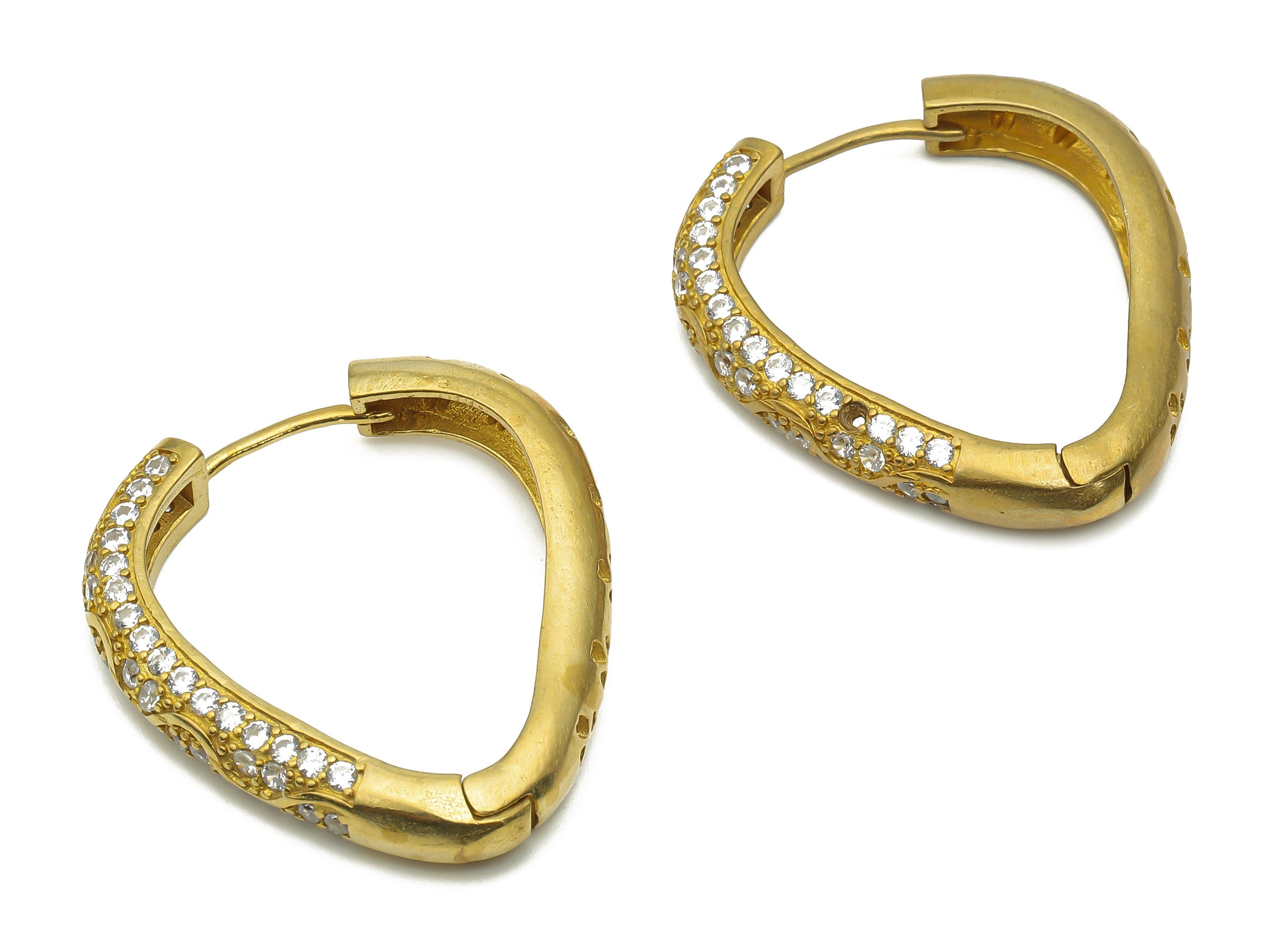 Brass Drop Huggie Hoop Earrings with Zircon - Raw Brass Eyedrop Huggie Hoop Earrings - Brass Hoop Earrings - 34.08x30.3x5.1mm - PP7836 - DOMEDBAZAAR