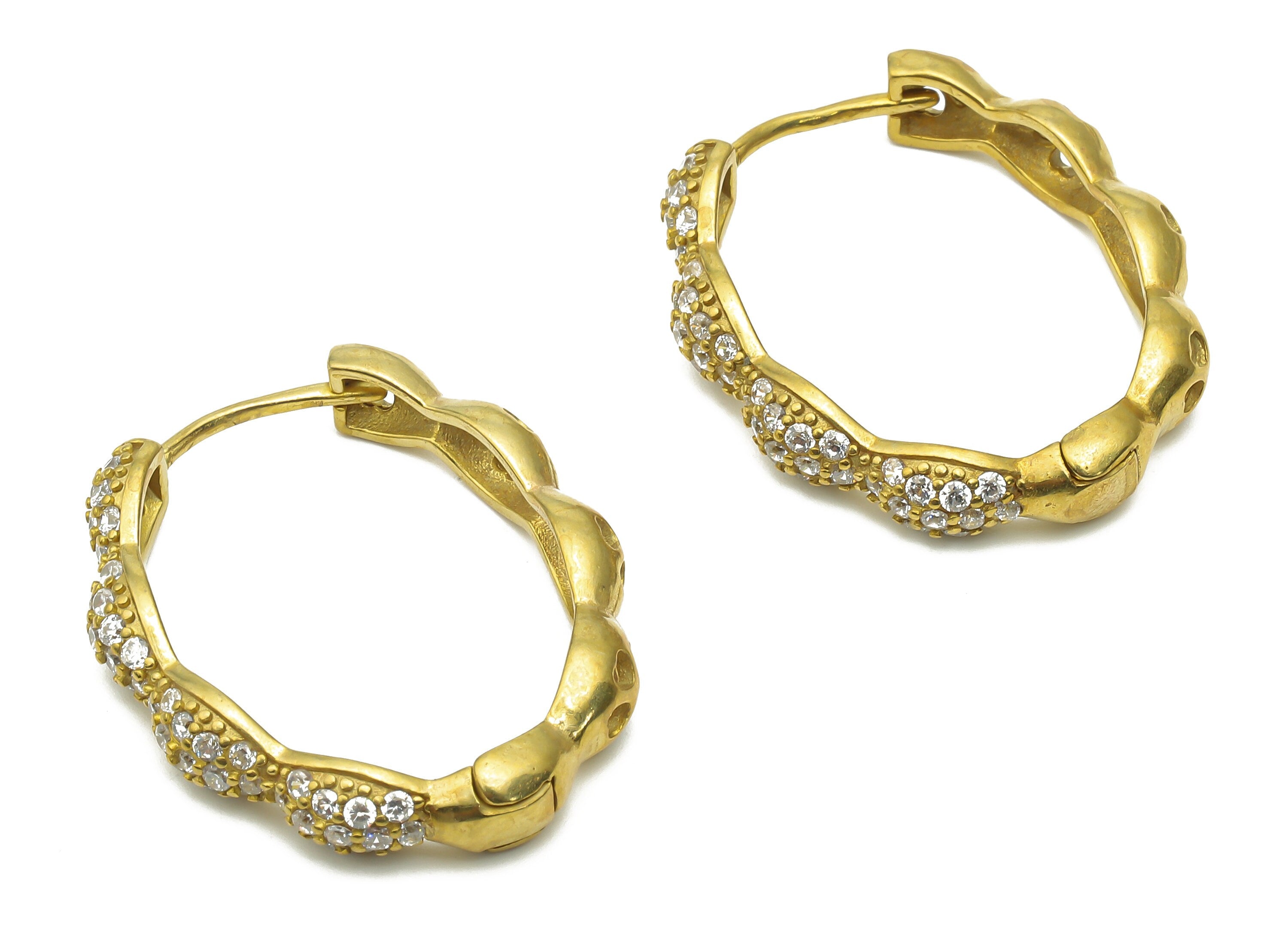 Brass Round Huggie Hoop Earrings with Zircon - Raw Brass Huggie Hoop - Brass Zigzag Hoop Earrings - 29.54x23.94x5.09mm - PP7842 - DOMEDBAZAAR