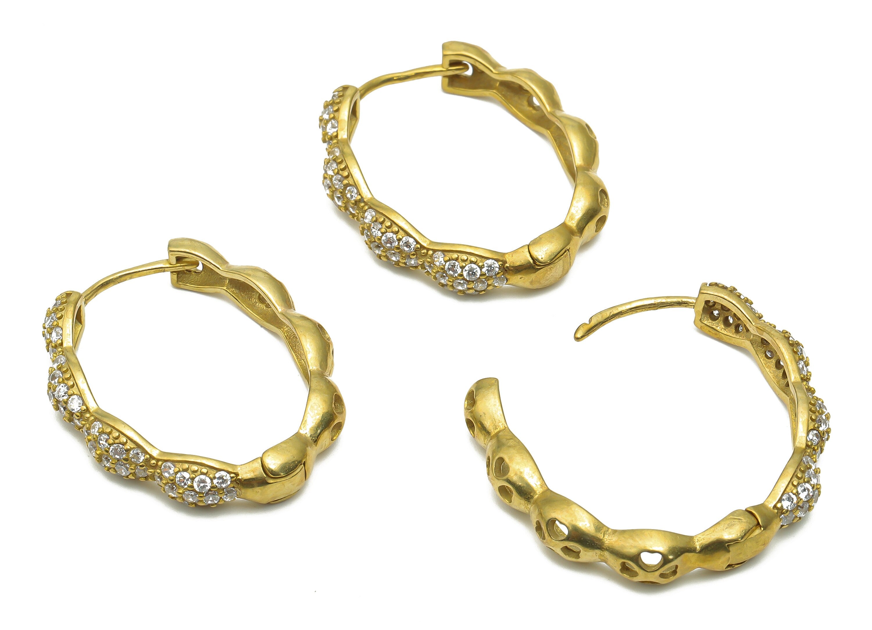 Brass Round Huggie Hoop Earrings with Zircon - Raw Brass Huggie Hoop - Brass Zigzag Hoop Earrings - 29.54x23.94x5.09mm - PP7842 - DOMEDBAZAAR