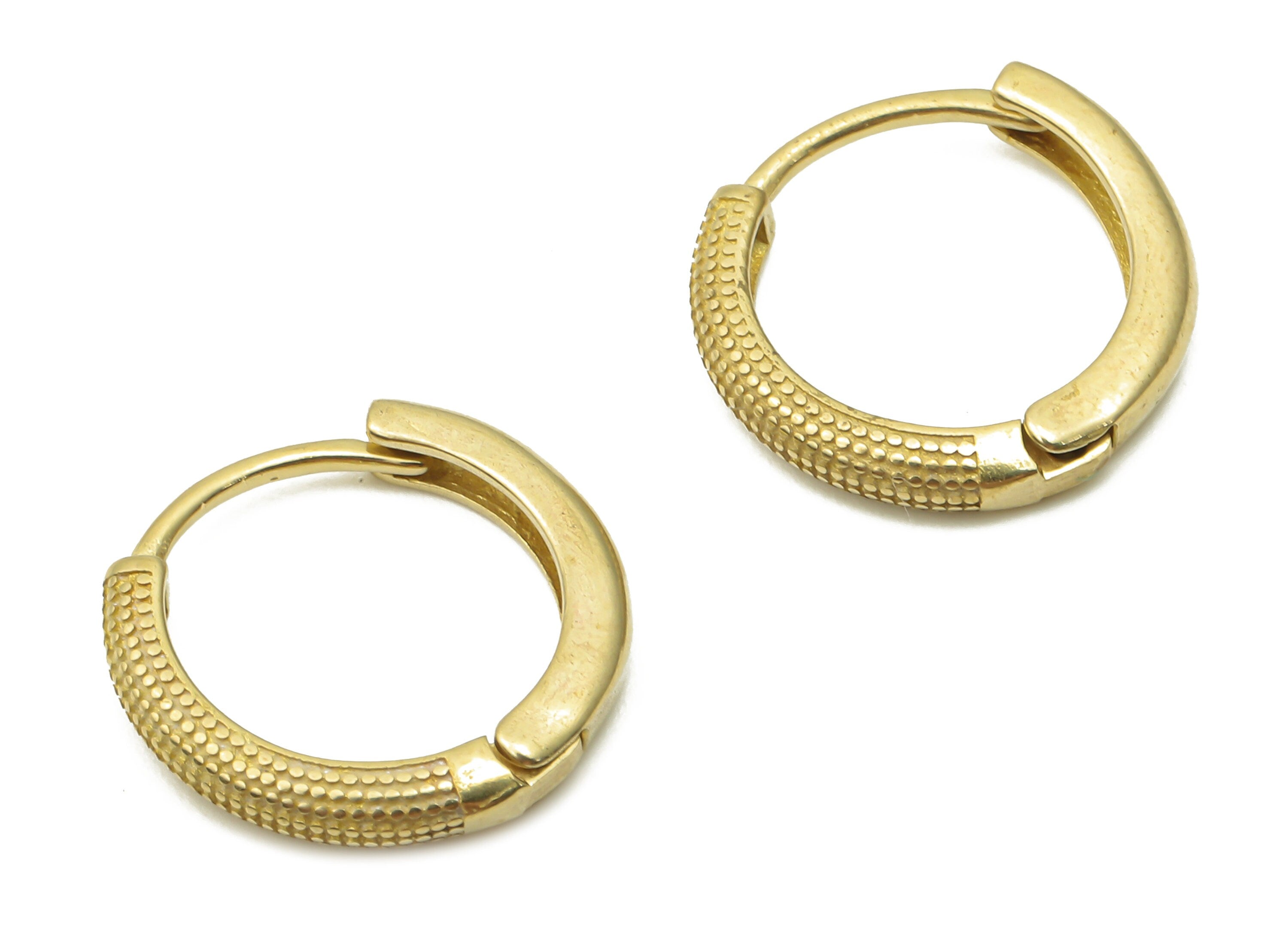 Brass Huggie Hoop Earrings - Raw Brass Round Hoop Earrings - Textured Huggies Clasps - Brass Circle Clasps - 14.12x14.12x1.82mm - PP7593 - DOMEDBAZAAR