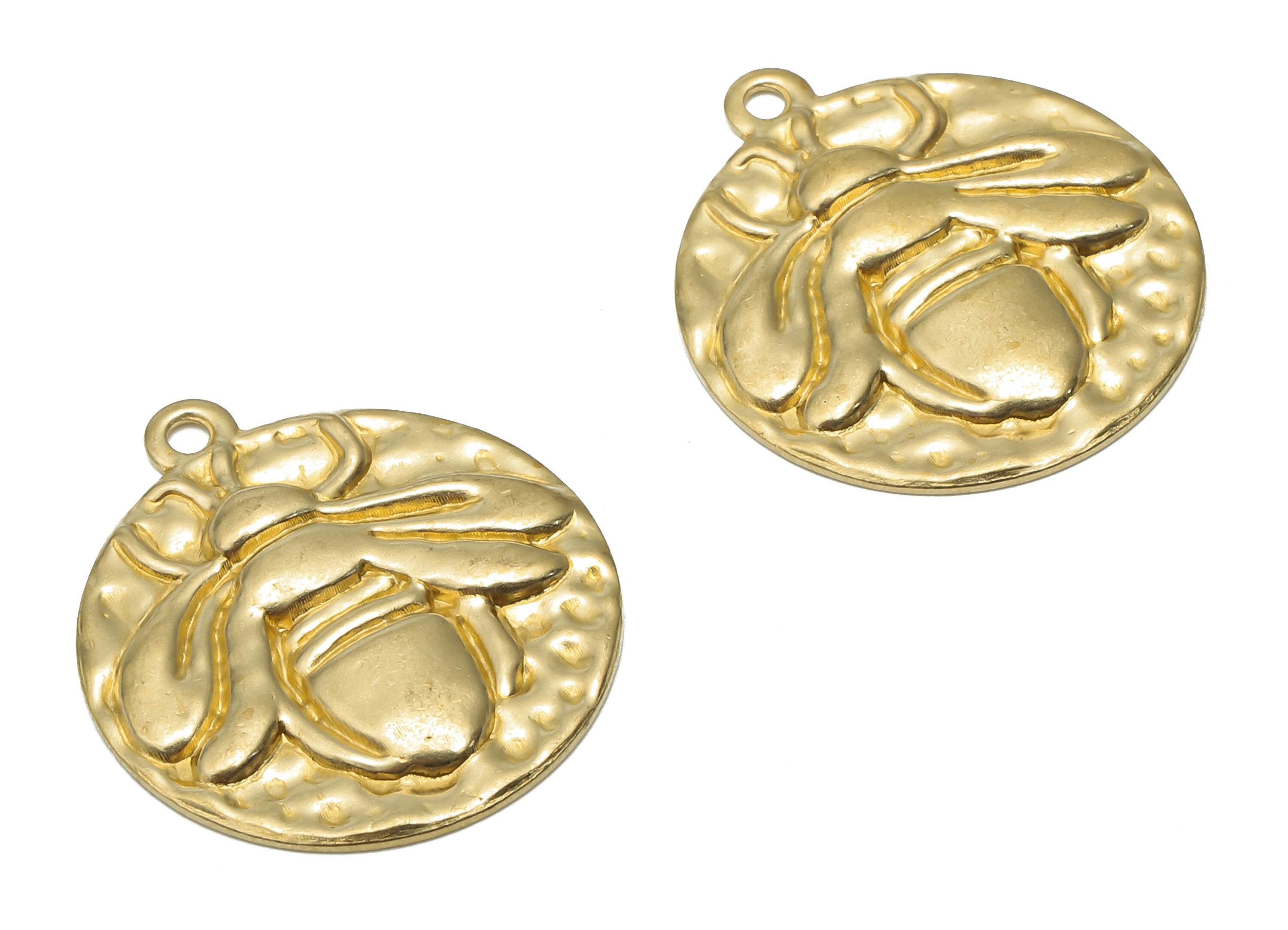 Brass Round Bee Earring Charm - Raw Brass Bee Charms - Brass Bee Pendant - Brass Round Bee Necklace - 22.8x20.3x2mm - PP7847 - DOMEDBAZAAR