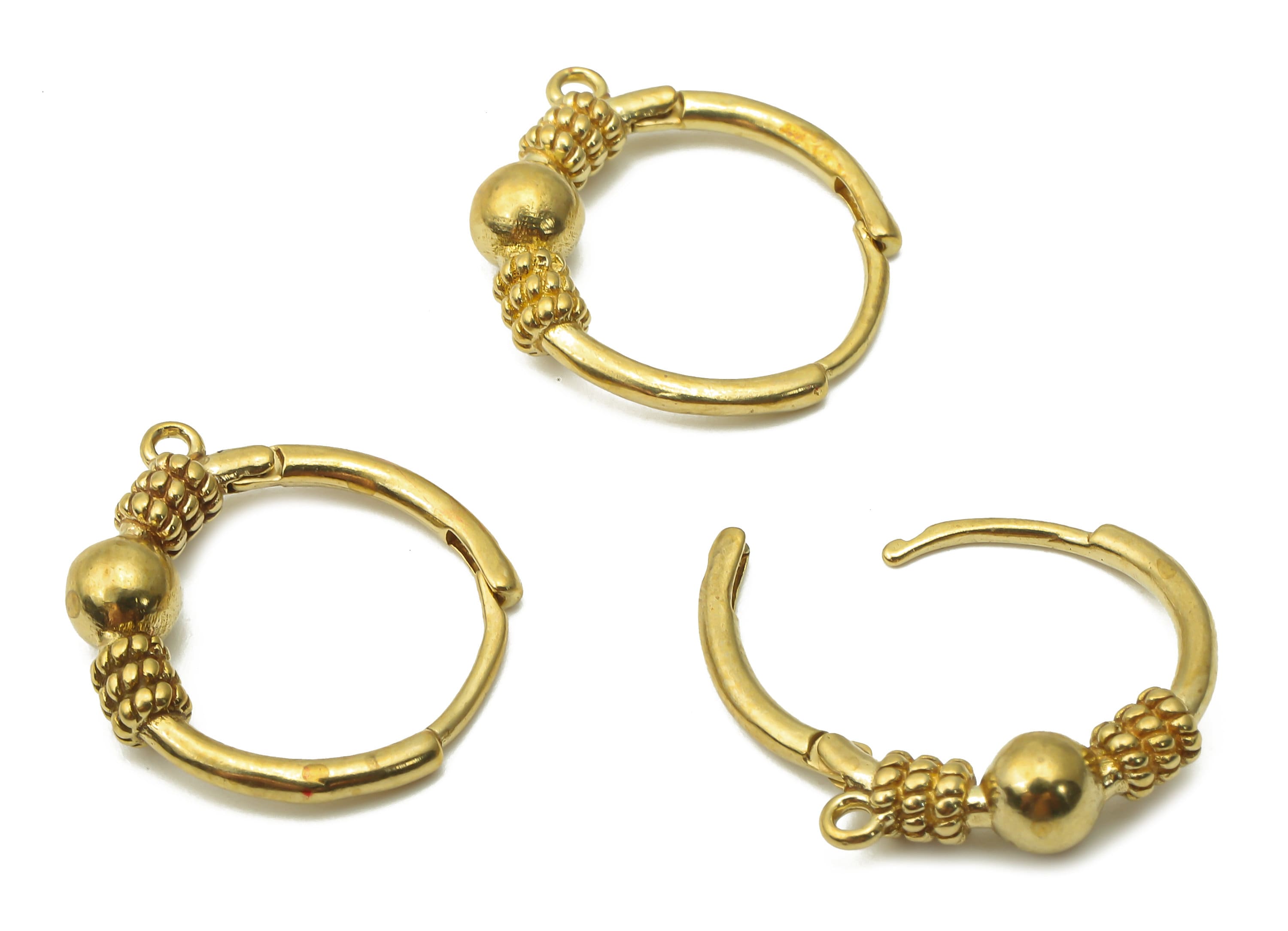 Brass Hoop Earring - Raw Brass Ball Ring Huggie With Loop Earring - Brass Round pendant - Rope Textured Clasps - 17.15x16.1x4.2mm- PP7594 - DOMEDBAZAAR