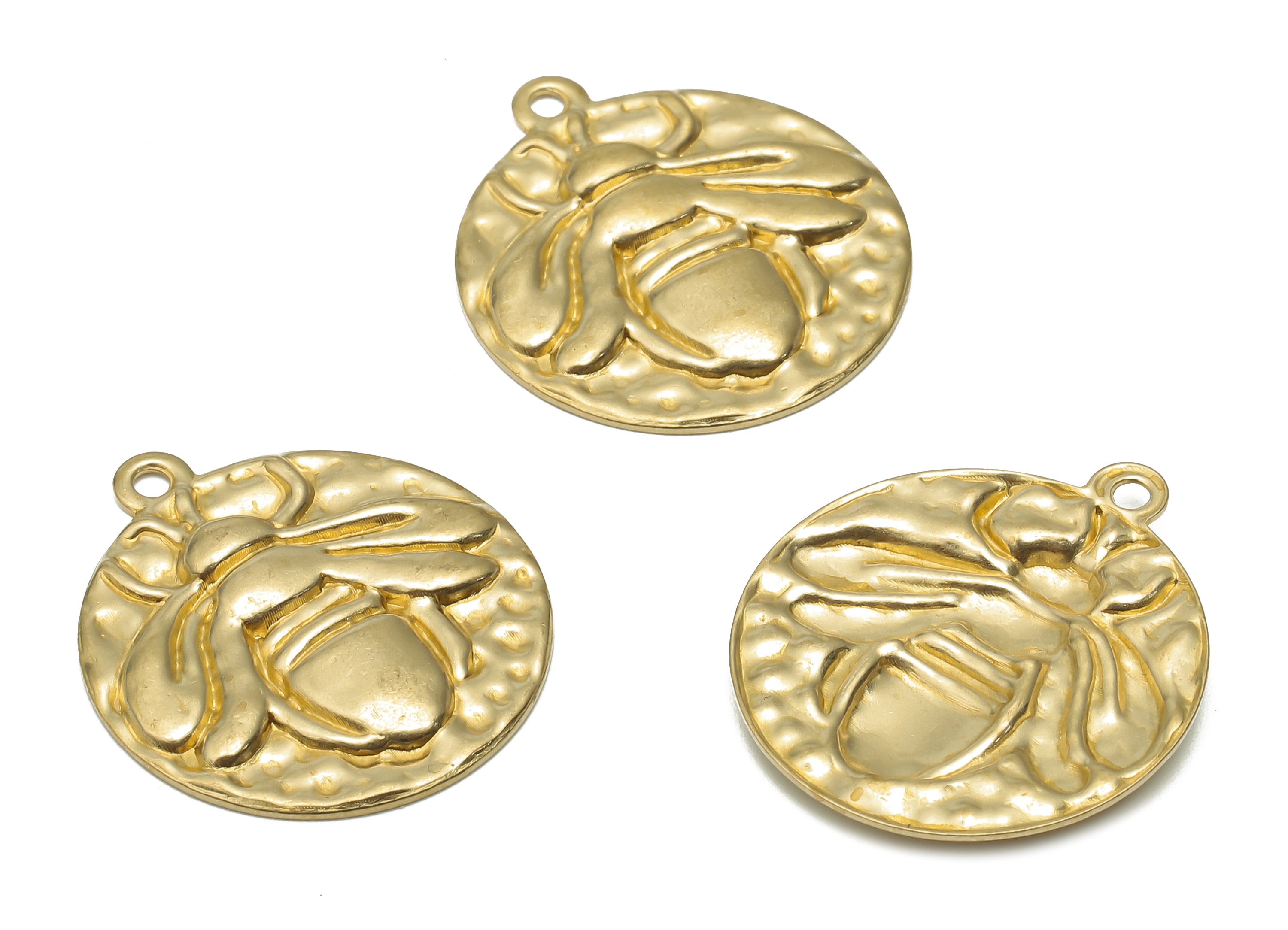 Brass Round Bee Earring Charm - Raw Brass Bee Charms - Brass Bee Pendant - Brass Round Bee Necklace - 22.8x20.3x2mm - PP7847 - DOMEDBAZAAR
