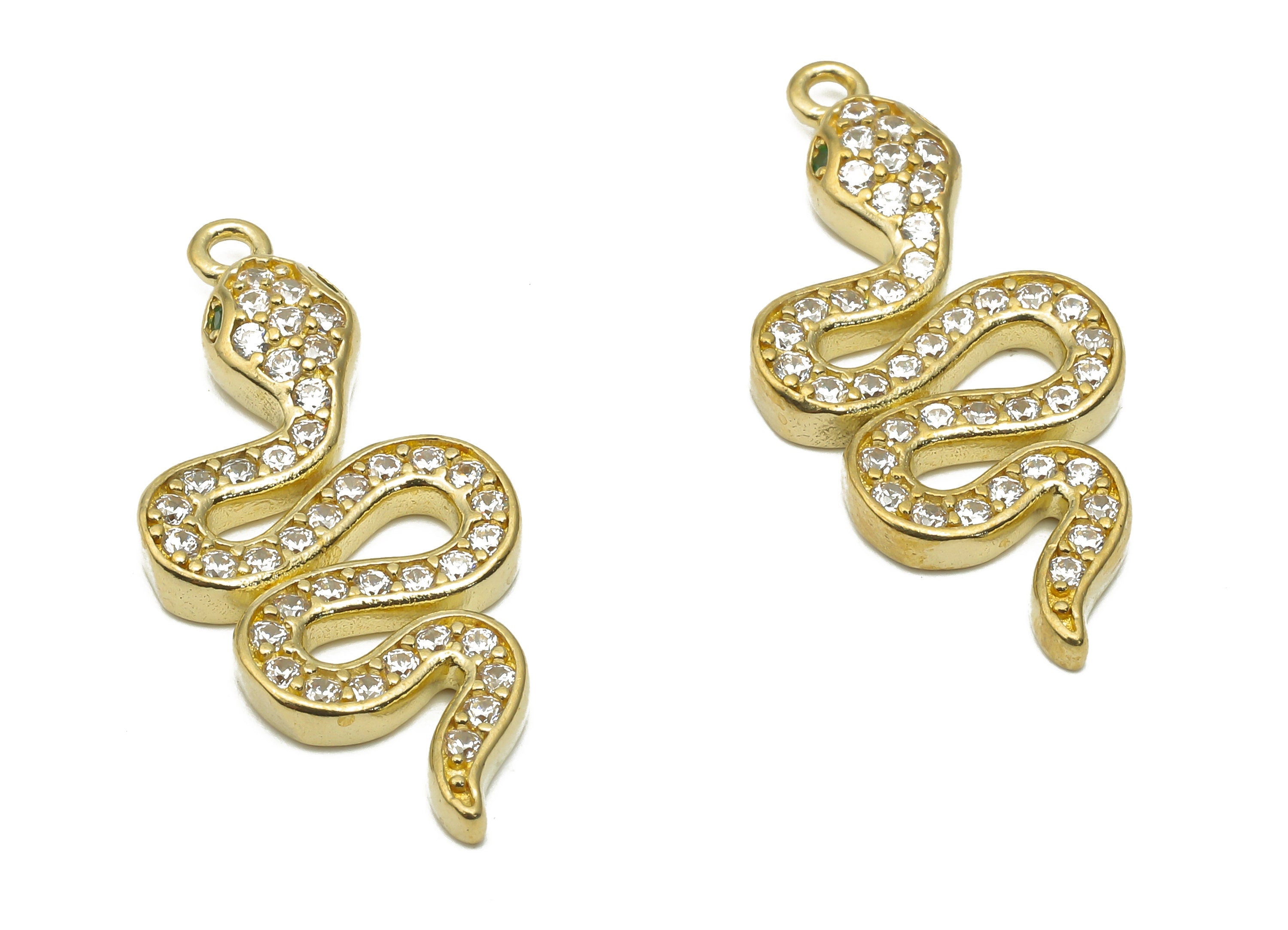 Brass Snake Earring Charms with Zircon - Raw Brass Snake Pendant - Snake Pendant - Brass Snake Pendant Earring - 30.68x14.38x2.79mm - PP7849 - DOMEDBAZAAR