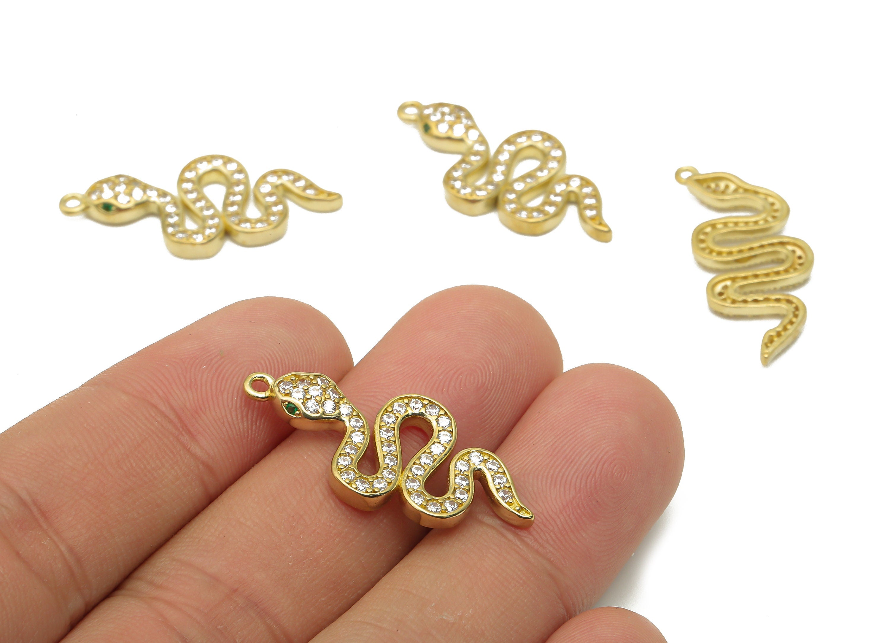 Brass Snake Earring Charms with Zircon - Raw Brass Snake Pendant - Snake Pendant - Brass Snake Pendant Earring - 30.68x14.38x2.79mm - PP7849 - DOMEDBAZAAR