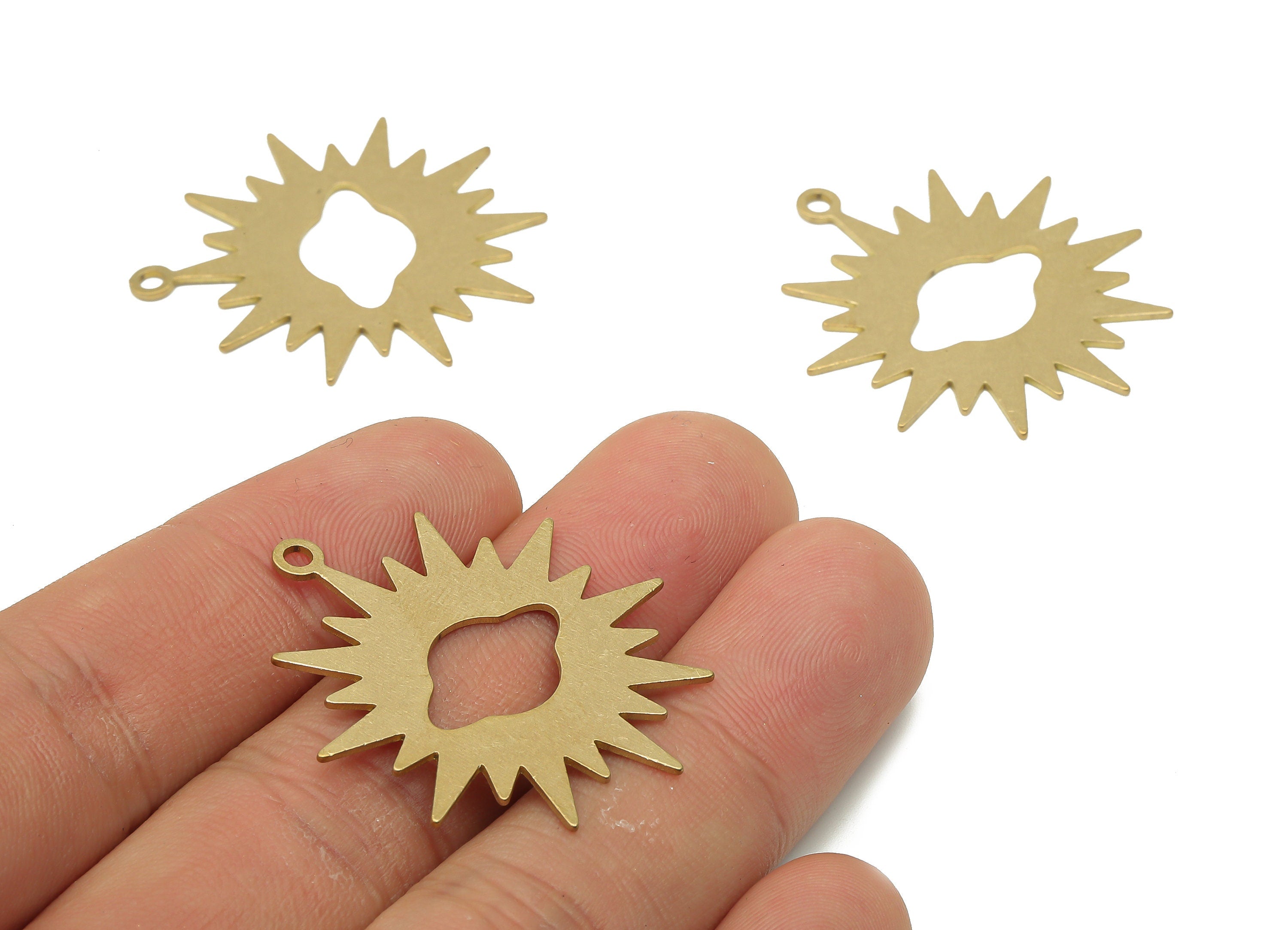 Brass UFO Earring Charm - Raw Brass Saturn Pendant - Raw Brass Pendant - Brass Sunshine Earring Pendant -35.67x32.48x0.7mm - PPA4046 - DOMEDBAZAAR