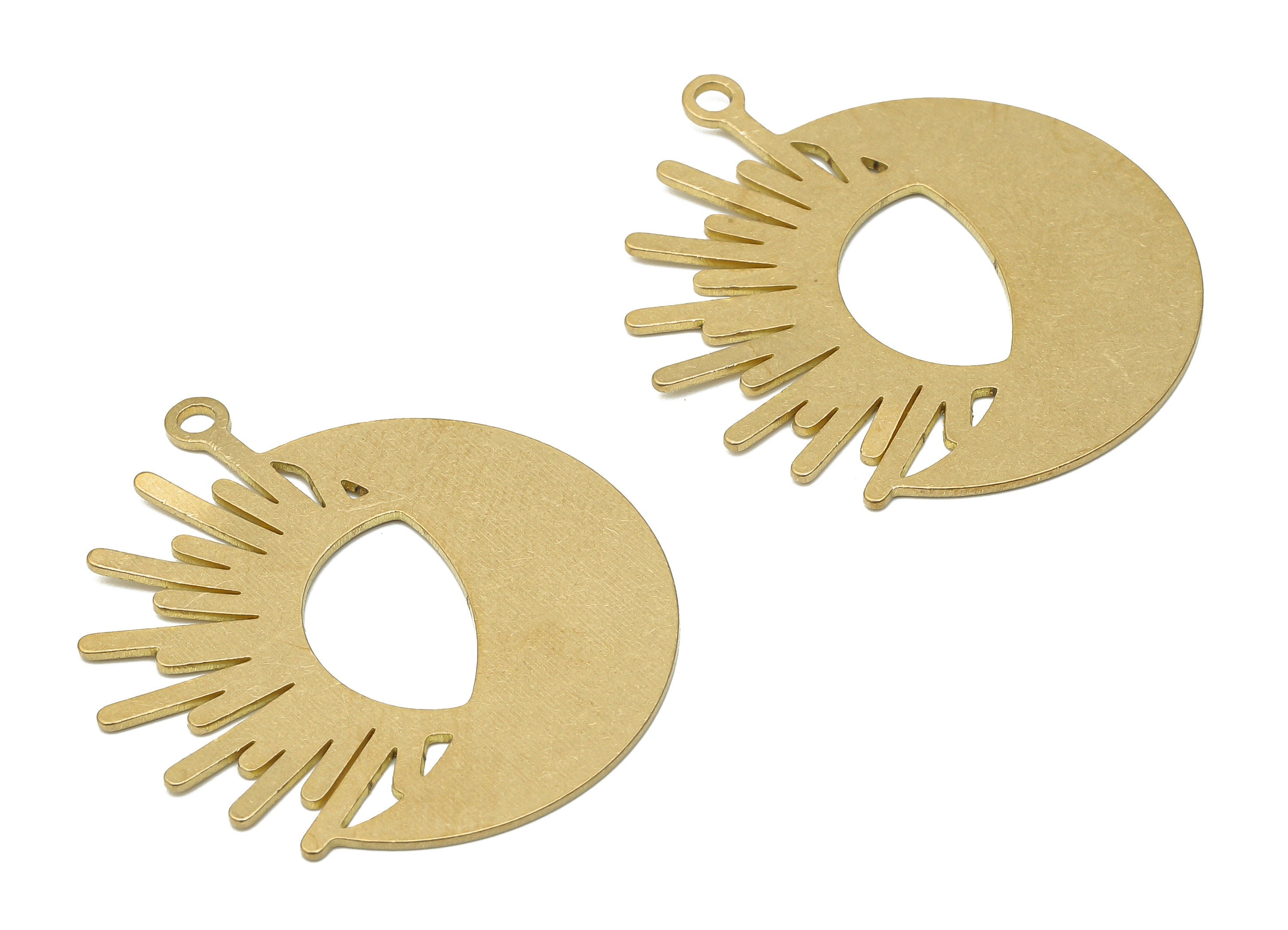 Brass Crescent Earring Charm - Raw Brass Sunshine Pendant - Brass Moon Necklace - Brass Sun Pendant - Sun Pendant - 35.71x35x3.3mm - PPA4050 - DOMEDBAZAAR