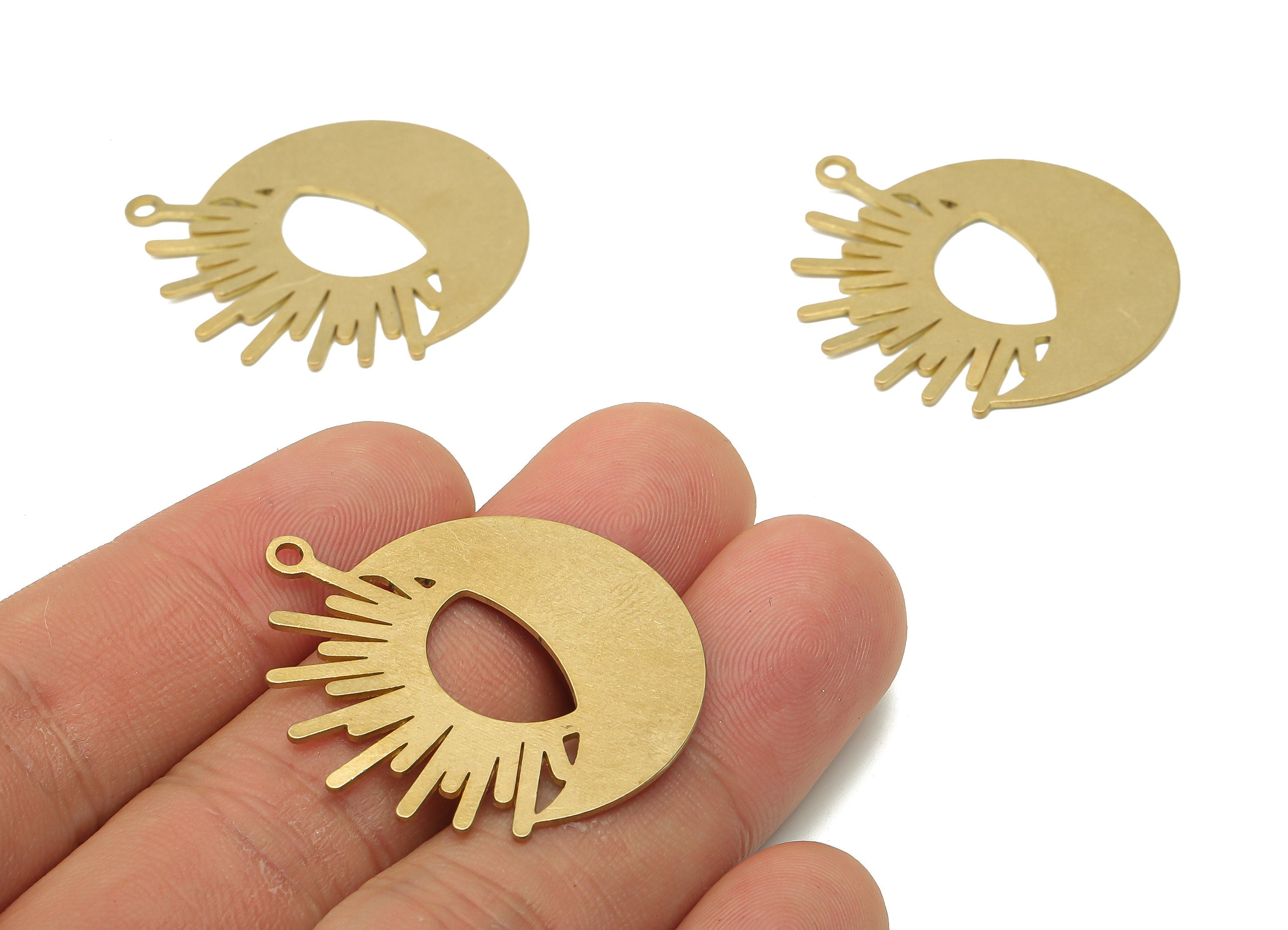 Brass Crescent Earring Charm - Raw Brass Sunshine Pendant - Brass Moon Necklace - Brass Sun Pendant - Sun Pendant - 35.71x35x3.3mm - PPA4050 - DOMEDBAZAAR