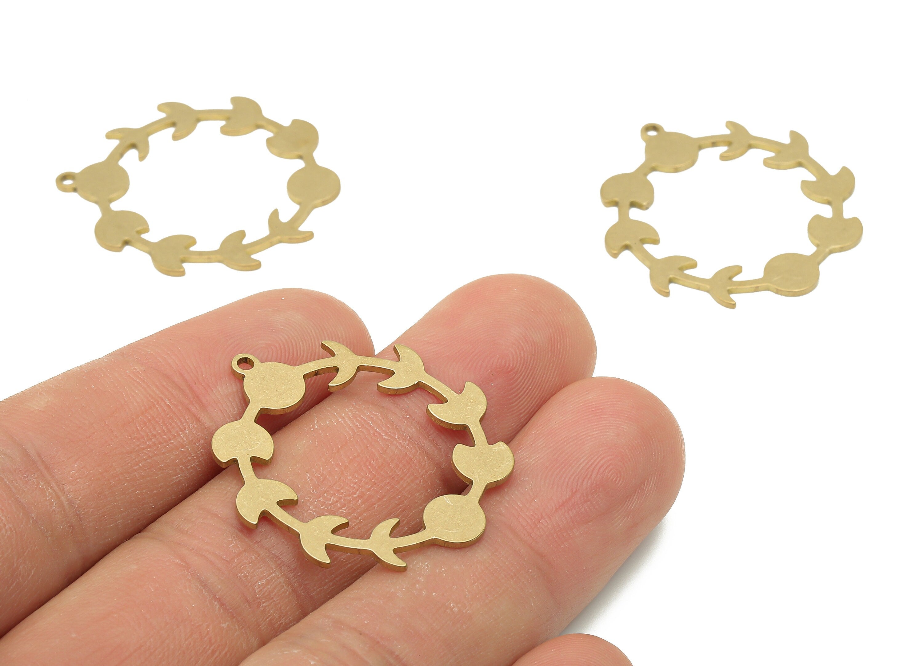 Brass Round Moon Hoop Earring Charms - Raw Brass Circle Phases of Moon Pendant - Brass Circle Pendant-31.8x29.4x0.82mm - PPA4071 - DOMEDBAZAAR