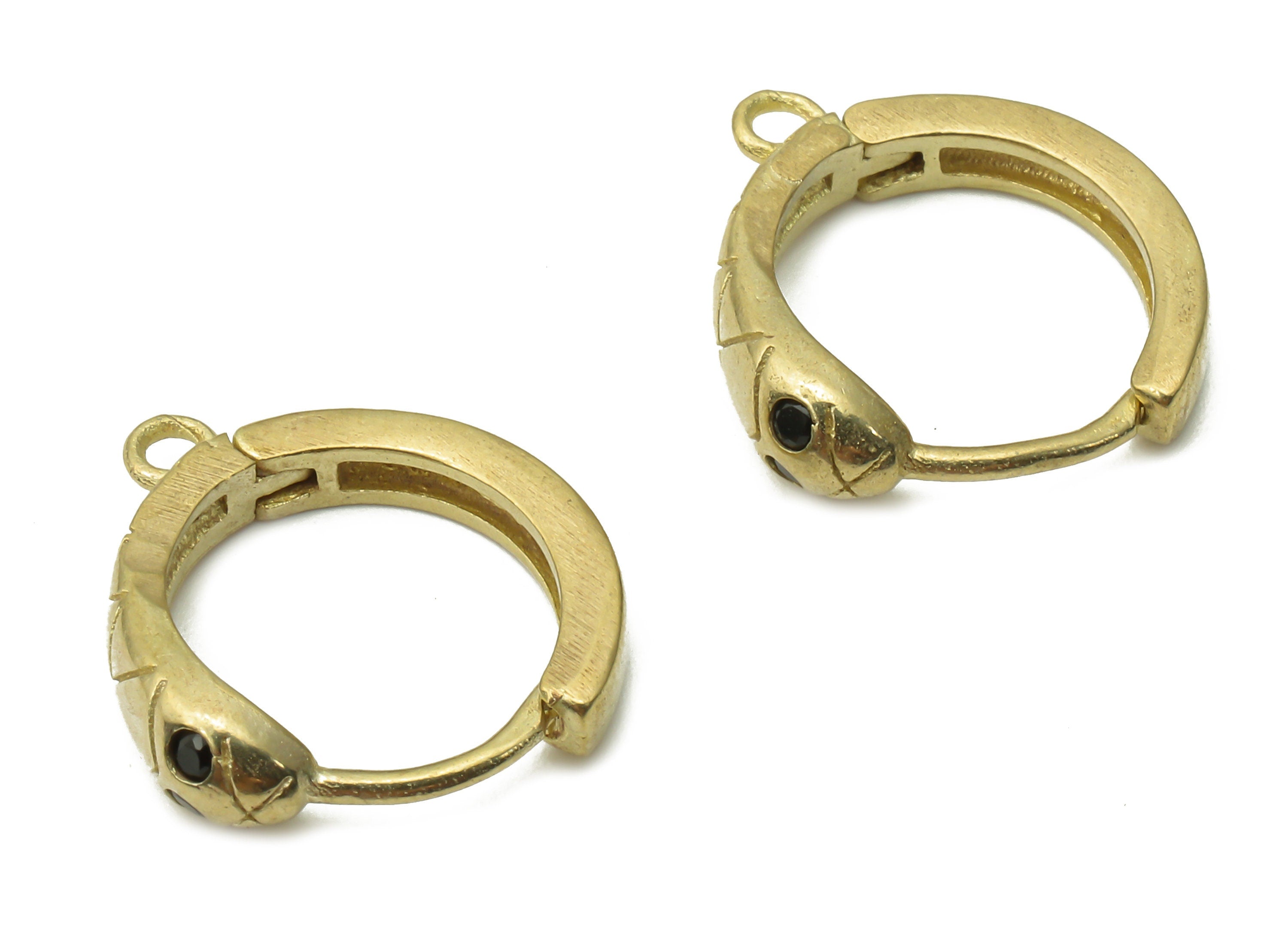 Brass Round Earrings Clasps With Zircon - Raw Brass Textured Hoop Earring - Huggie Earring With Loop - Huggie Hoop - 14.6x12.9x2mm - PP7604 - DOMEDBAZAAR