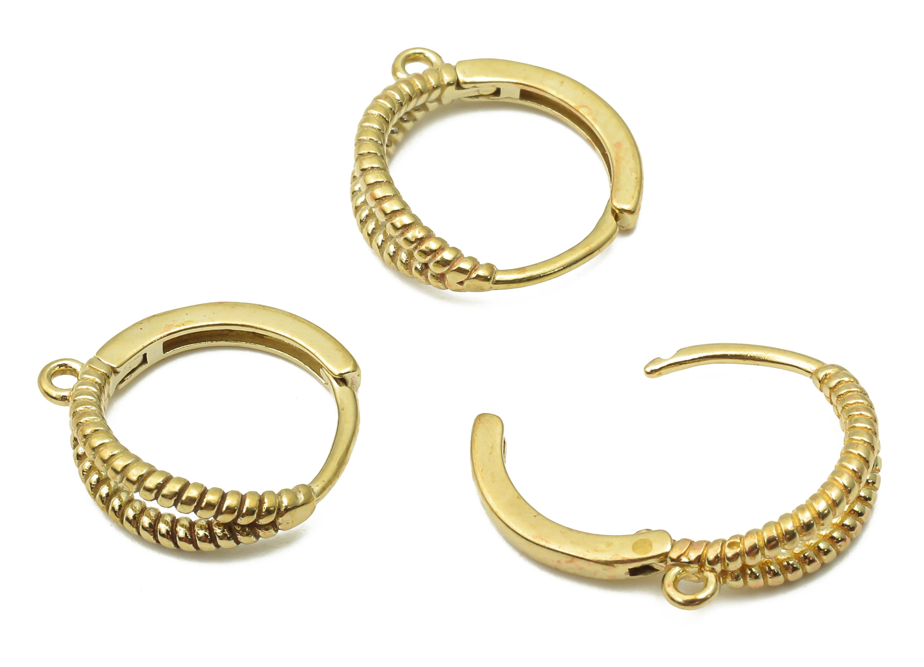 Brass Hoop Earrings Pendant - Raw Brass Spiral Textured Hoop Pendant - Raw Brass Round Huggie Pendant With Loop - 14.11x13.17x1.5mm - PP7606 - DOMEDBAZAAR