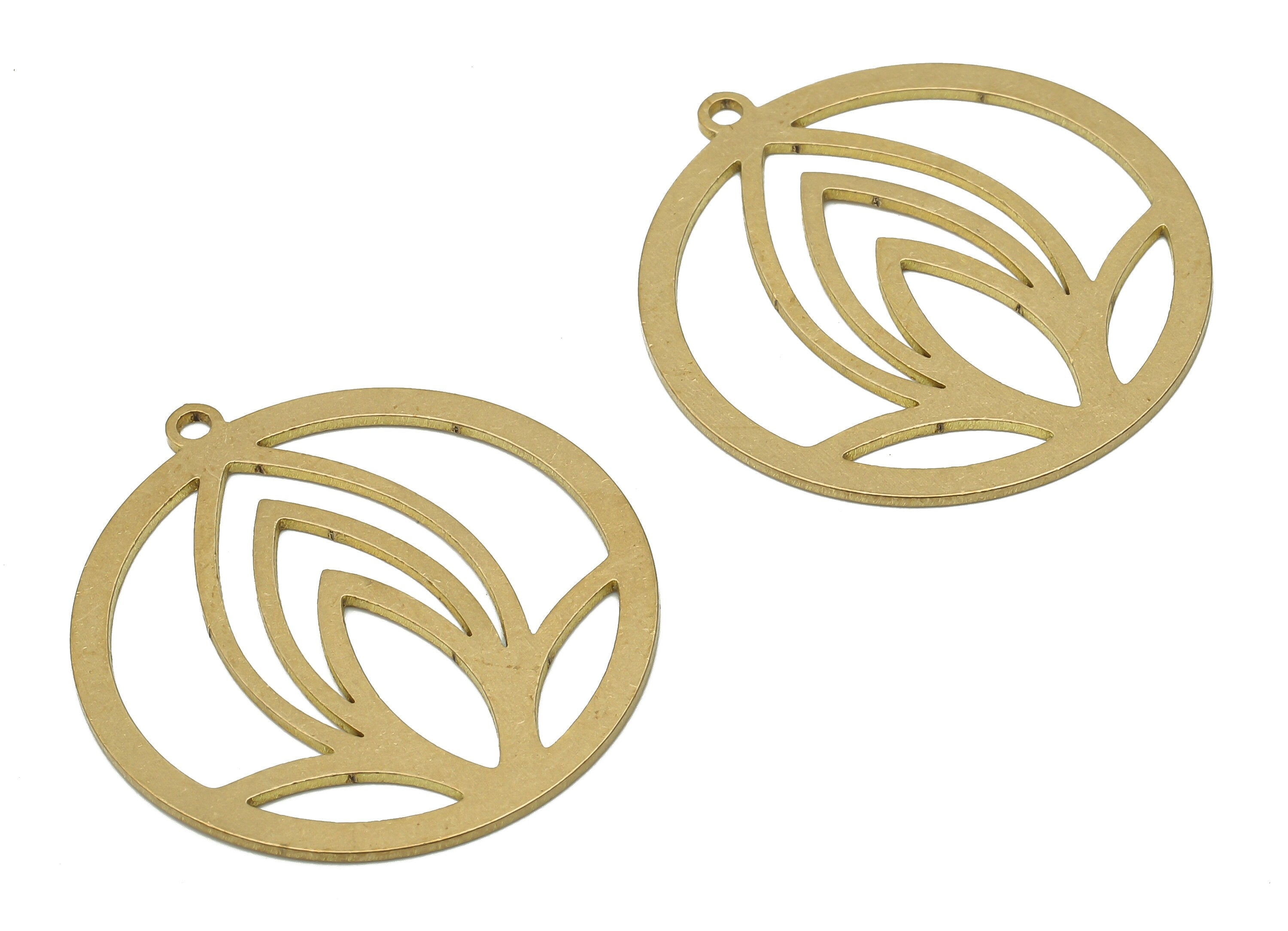 Brass Round Petal Earring Charm Pendant - Raw Brass Marquises Lotus Pendant - Raw Brass Petal Pendant - 29.82x27.6x0.68mm - PPA4106 - DOMEDBAZAAR