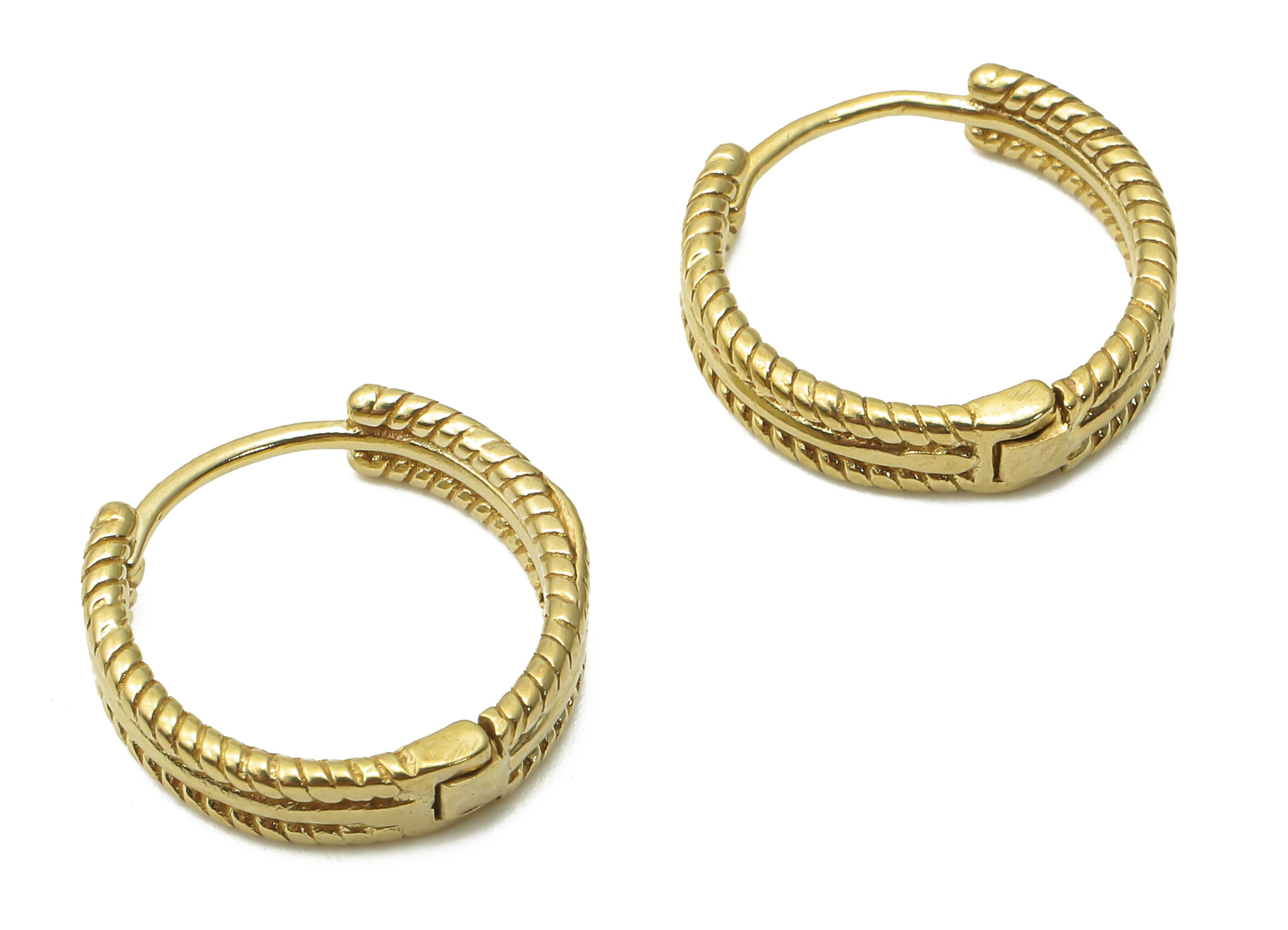Brass Spiral Textured Huggie Hoop Earrings - Raw Brass Round Huggie Hoop Clasps - Raw Brass Circle Earrings - 14.55x14.55x1.25mm - PP7610 - DOMEDBAZAAR