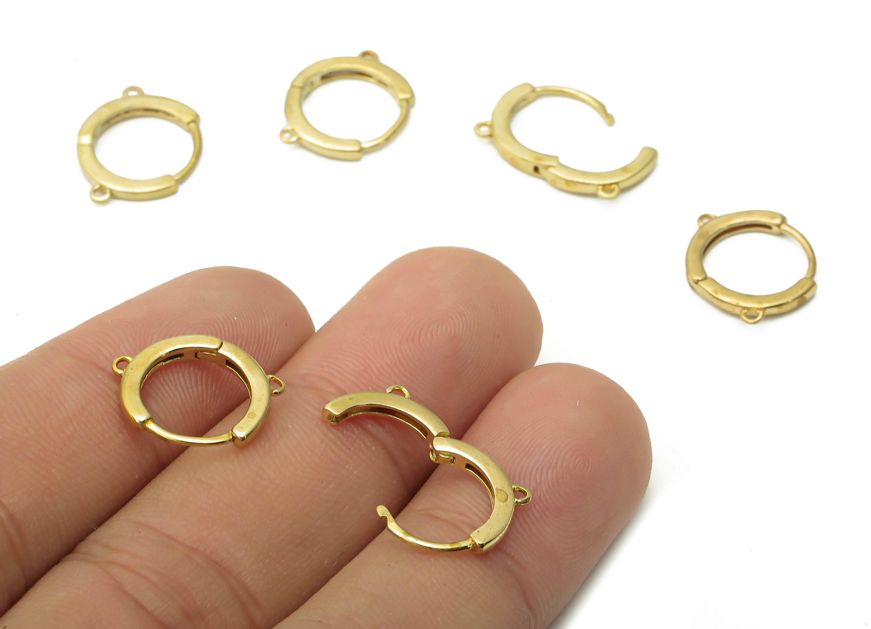 Brass Round Hoop Earrings Connectors - Raw Brass Round Huggie Earring - Brass Huggie Hoop Connector With 2 Loop - 15.5x12.42x2mm - PP7613 - DOMEDBAZAAR