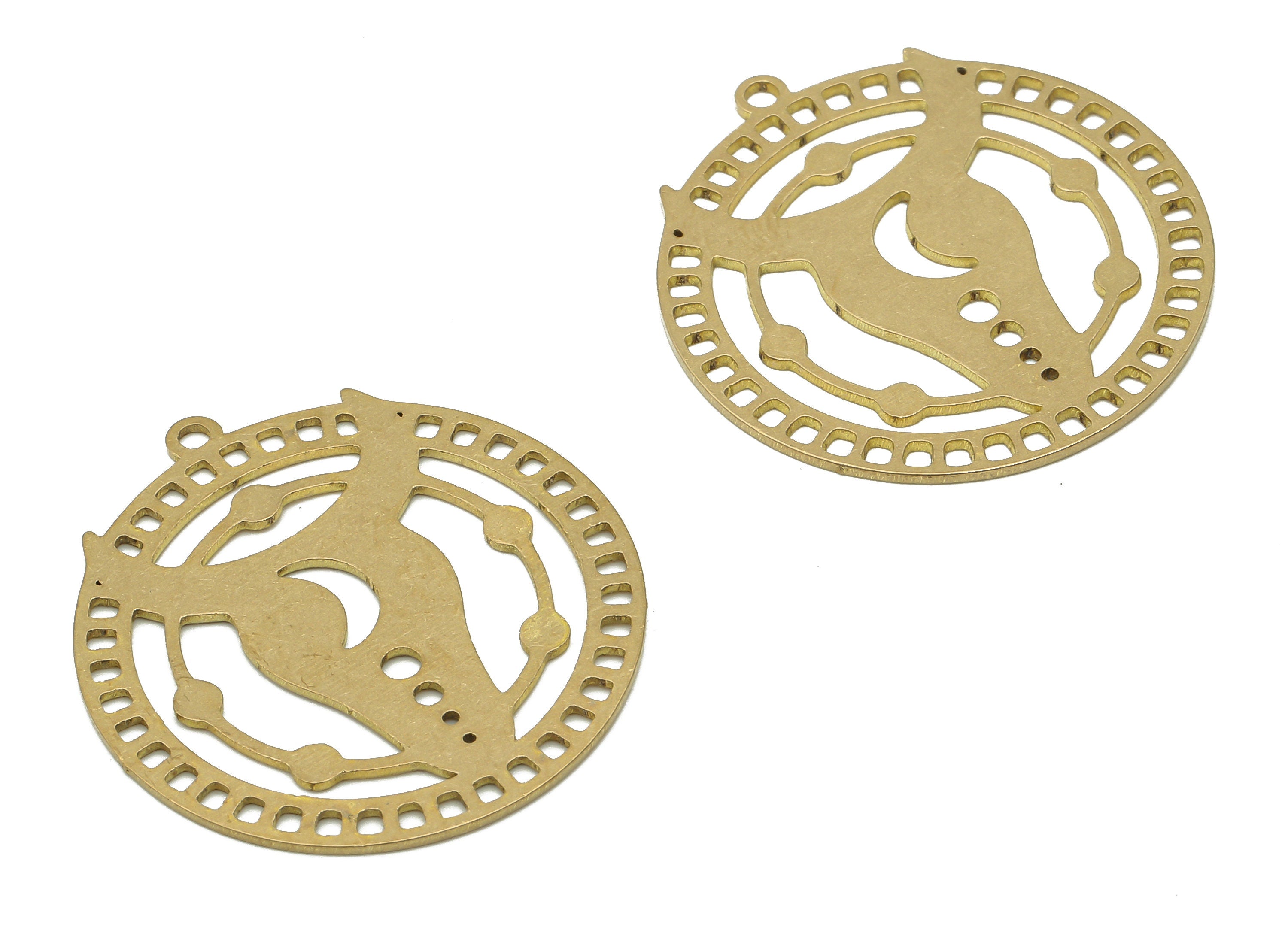 Brass Crescent Moon Round Bull Earring Pendant - Raw Brass Circle Pendant - Brass Bull Pendant - Moon Pendant - 29.7x27.57x0.64mm - PPA4133 - DOMEDBAZAAR