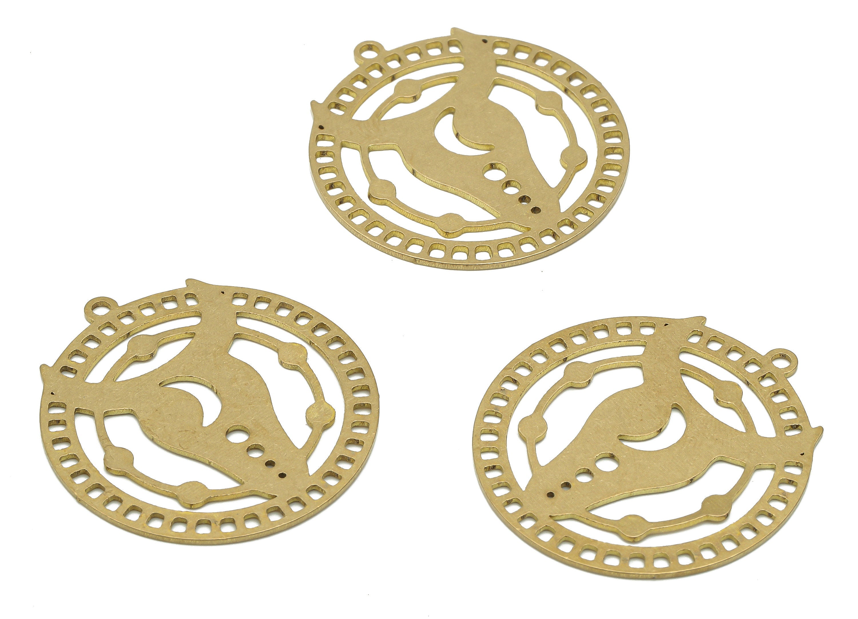 Brass Crescent Moon Round Bull Earring Pendant - Raw Brass Circle Pendant - Brass Bull Pendant - Moon Pendant - 29.7x27.57x0.64mm - PPA4133 - DOMEDBAZAAR