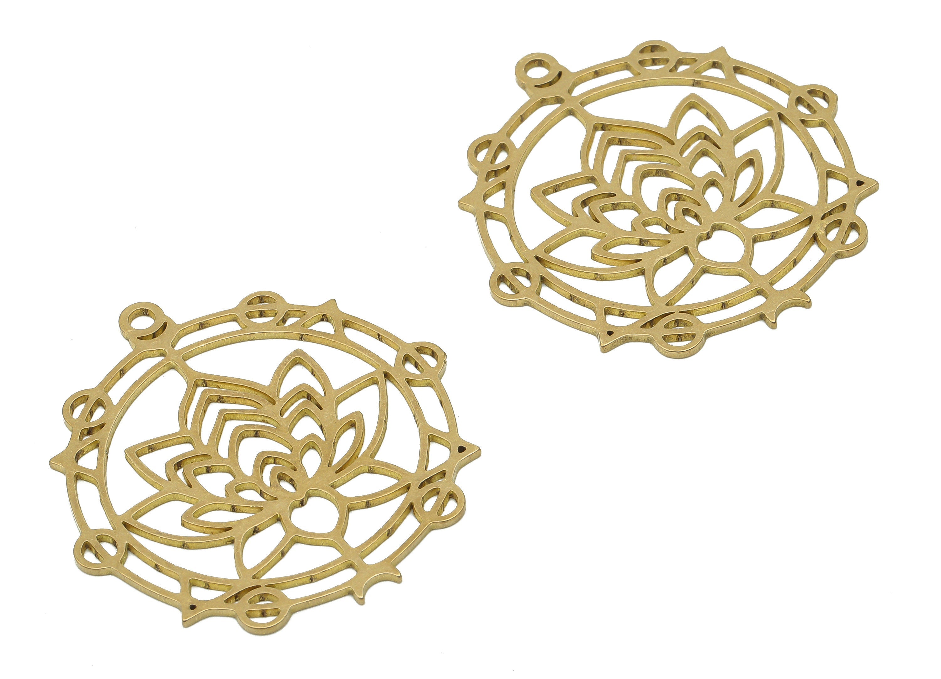 Brass Round Flower Earring Pendant - Raw Brass Lotus Pendant - Brass Flower Moon - Brass Triangle Pendant - 37.8x35.56x0.87mm - PPA4139 - DOMEDBAZAAR