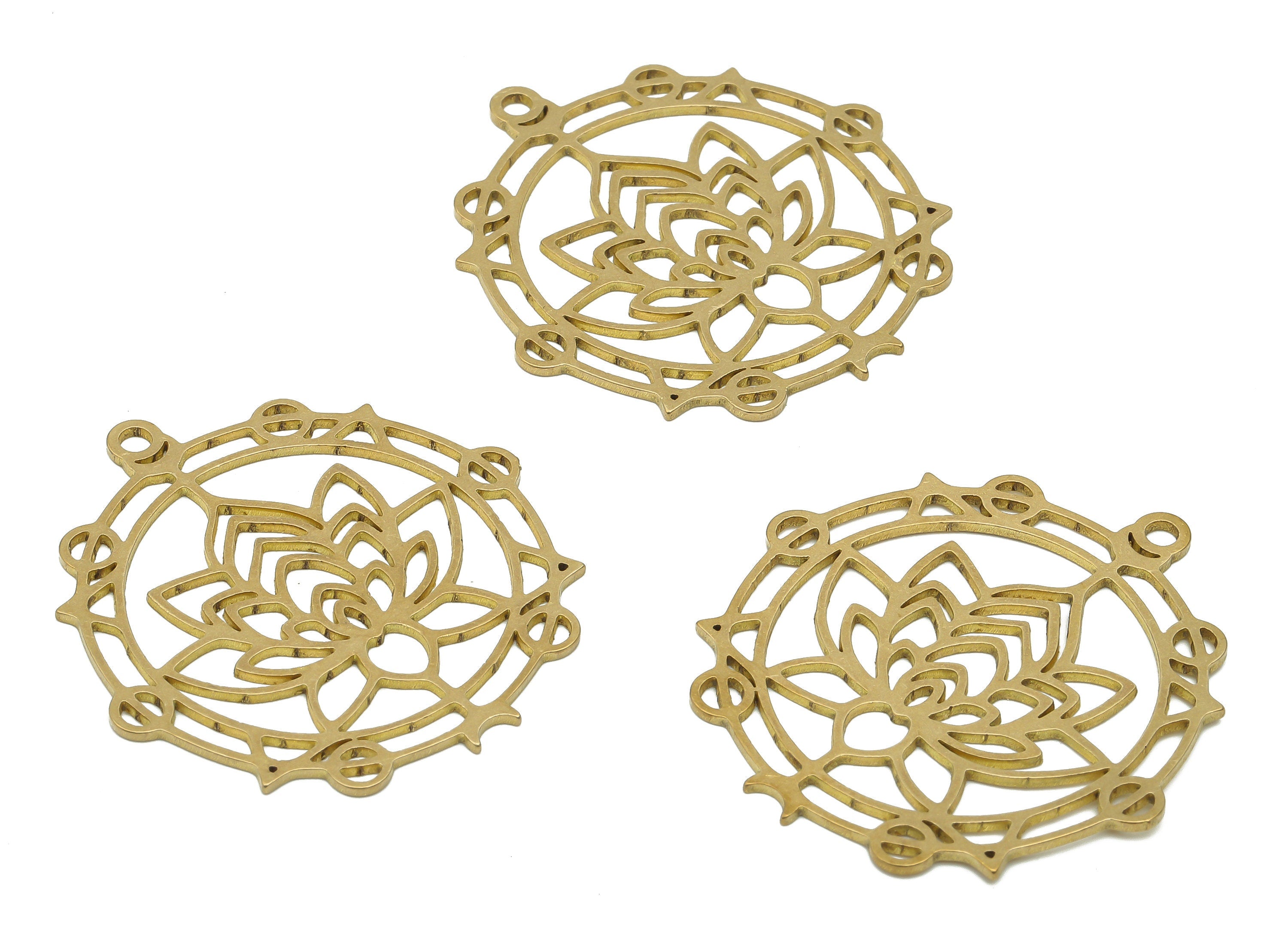Brass Round Flower Earring Pendant - Raw Brass Lotus Pendant - Brass Flower Moon - Brass Triangle Pendant - 37.8x35.56x0.87mm - PPA4139 - DOMEDBAZAAR