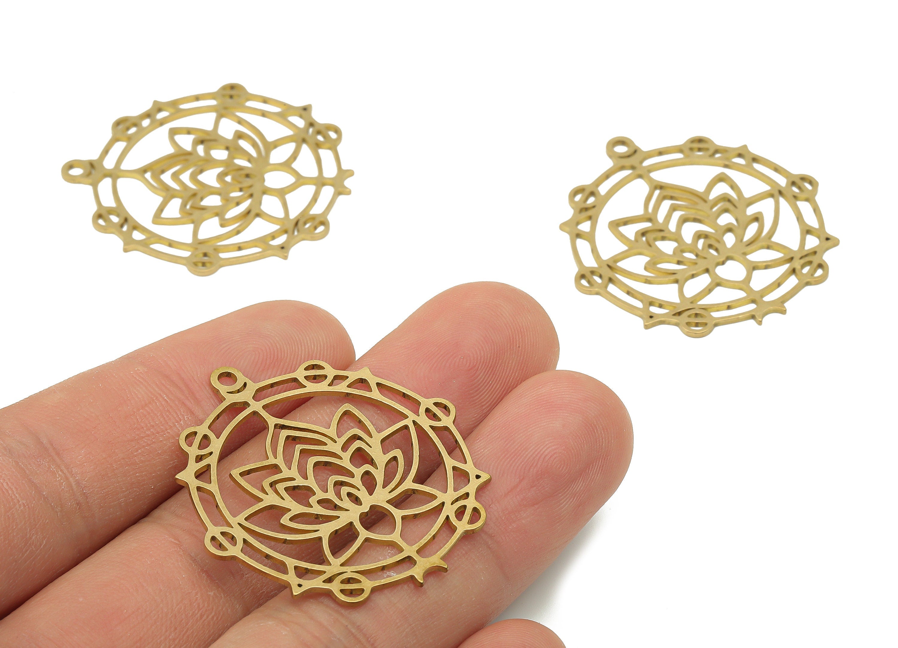 Brass Round Flower Earring Pendant - Raw Brass Lotus Pendant - Brass Flower Moon - Brass Triangle Pendant - 37.8x35.56x0.87mm - PPA4139 - DOMEDBAZAAR
