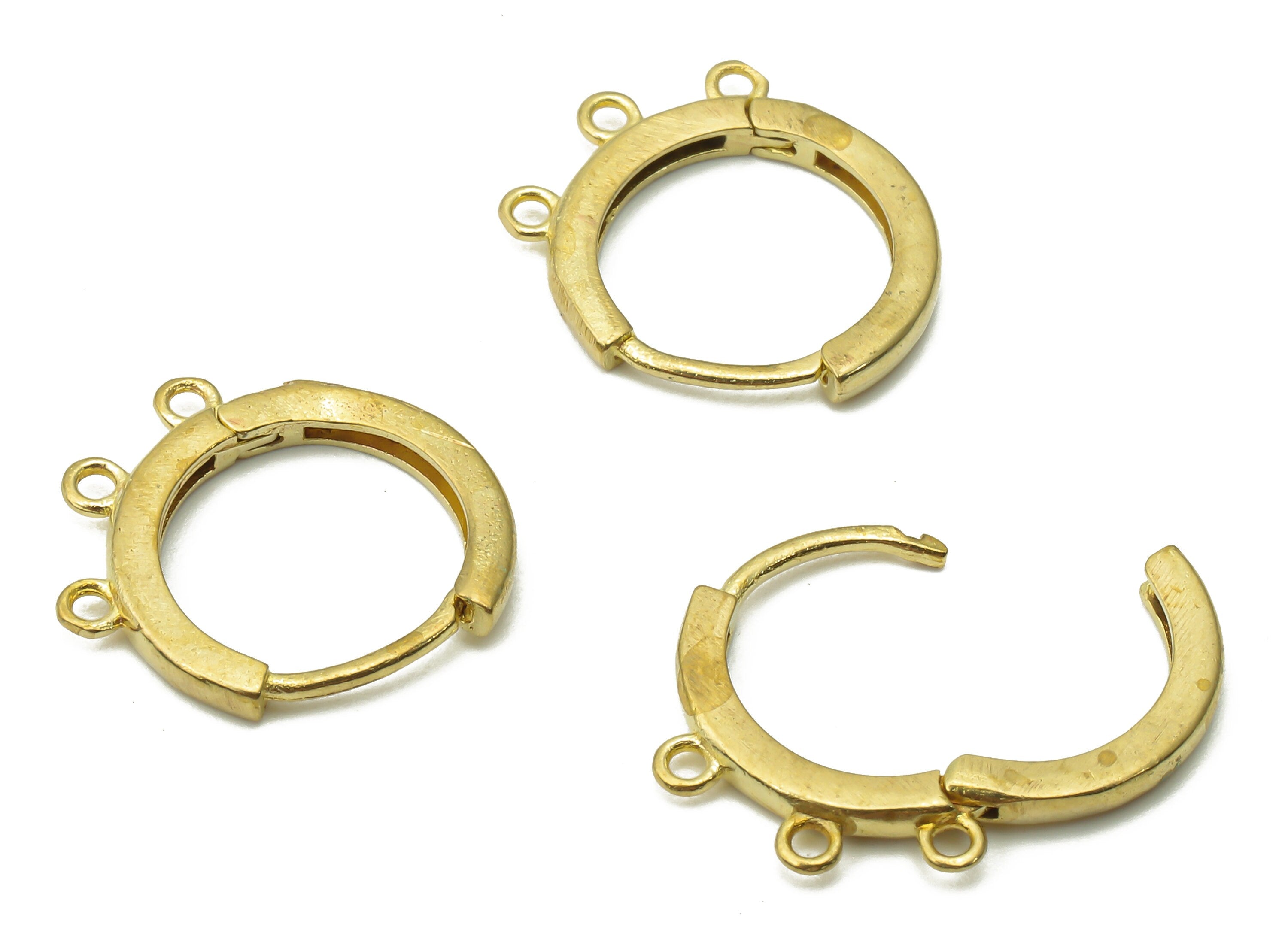 Brass Circle Huggie Earrings Clasps - Raw Brass Round Huggie Hoop Earrings - Brass Earring Clasps With 3 Loops - 14.47x12.74x1.67mm - PP7618 - DOMEDBAZAAR