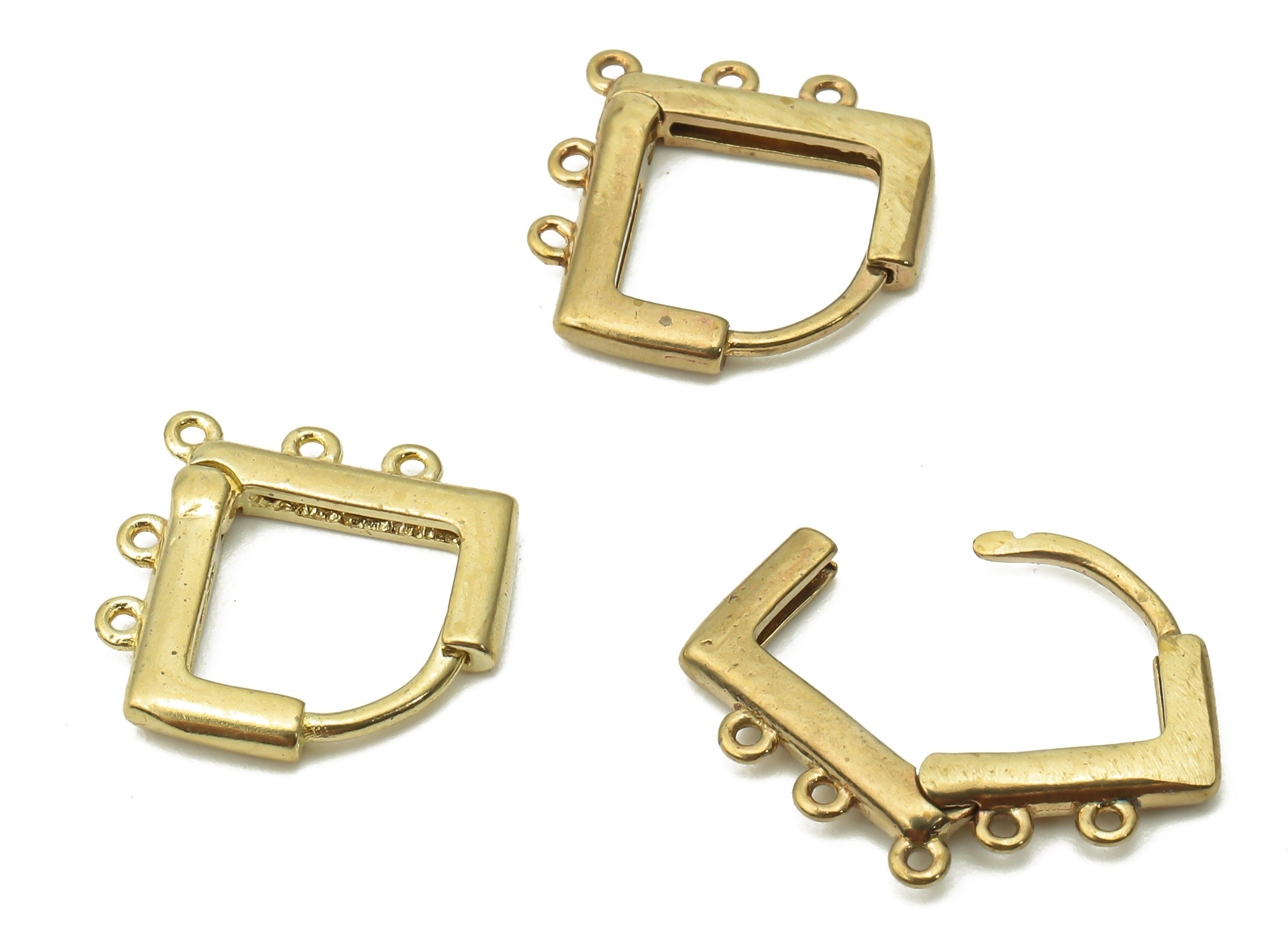Brass Diamond Huggie Earrings Clasps - Raw Brass Huggie Hoop Earrings - Brass Earring Clasps With 5 Loops - 13.58x12.48x1.58mm - PP7619 - DOMEDBAZAAR