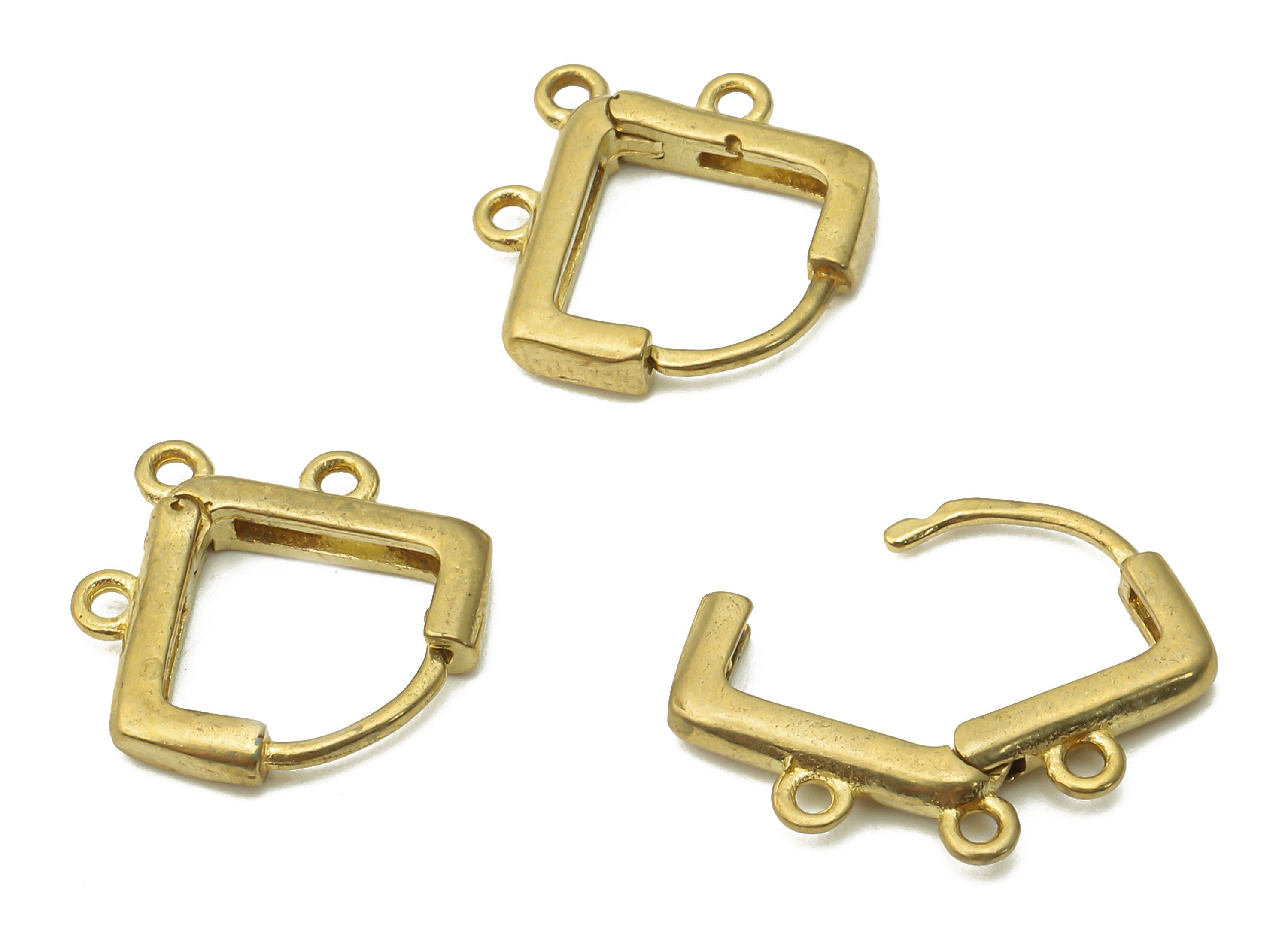 Brass Multi Hole Earring Clasps - Raw Brass Hoop Clasps - Brass Diamond Earrings - Brass Clasps With 3 Loops - 13.66x13.5x2.21mm - PP7620 - DOMEDBAZAAR