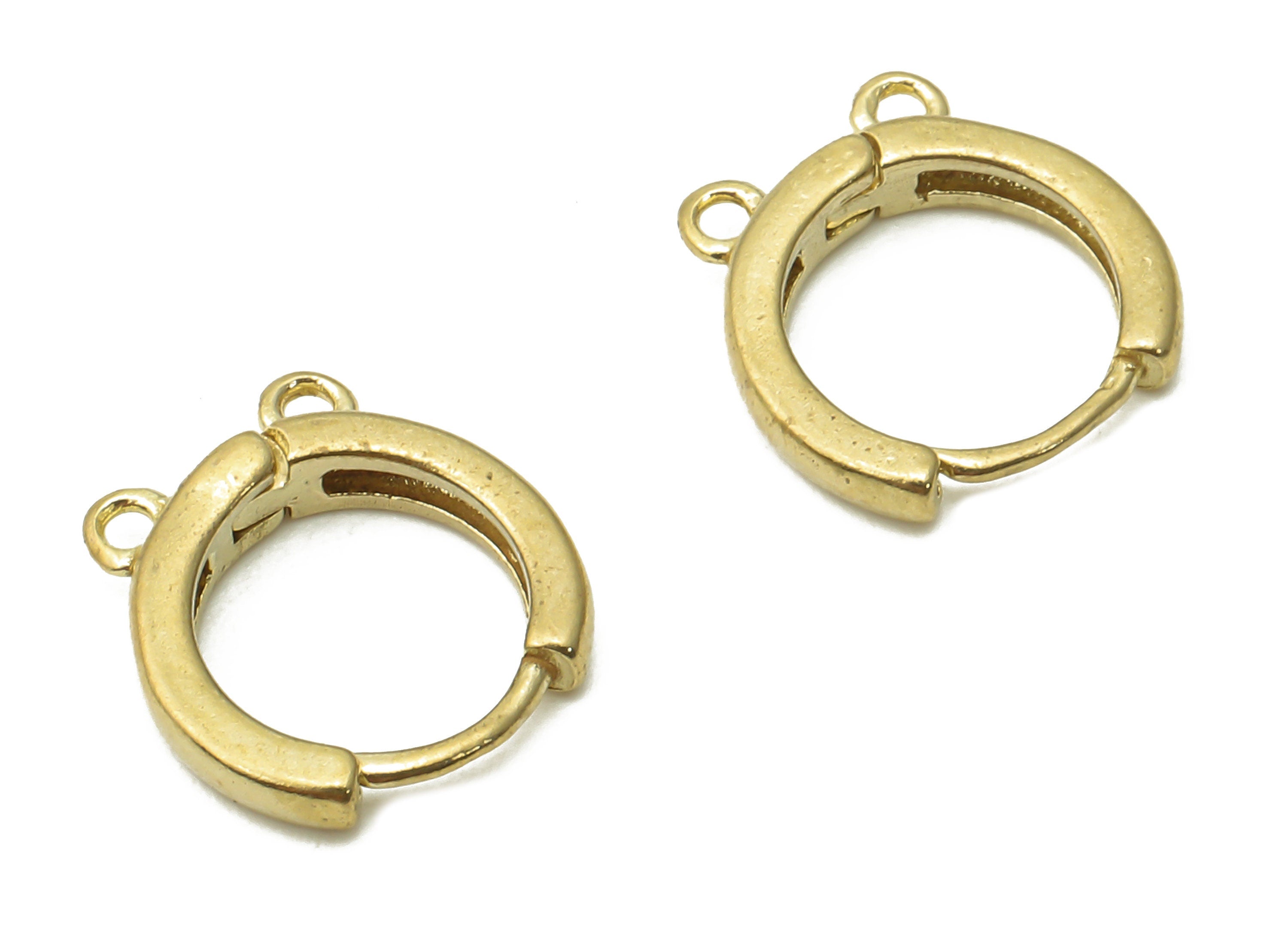 Brass Round Hoop Earring Clasps - Raw Brass Round Huggie Hoops Clasp - Brass Circle Earrings Clasps With 2 Loops - 11.5x10.33x2.5mm - PP7621 - DOMEDBAZAAR