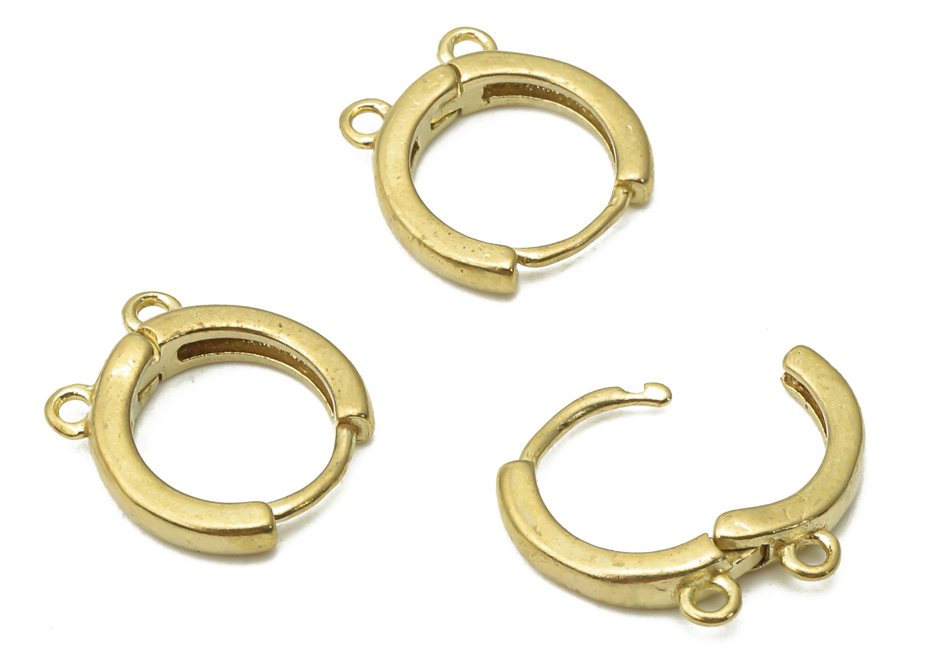 Brass Round Hoop Earring Clasps - Raw Brass Round Huggie Hoops Clasp - Brass Circle Earrings Clasps With 2 Loops - 11.5x10.33x2.5mm - PP7621 - DOMEDBAZAAR