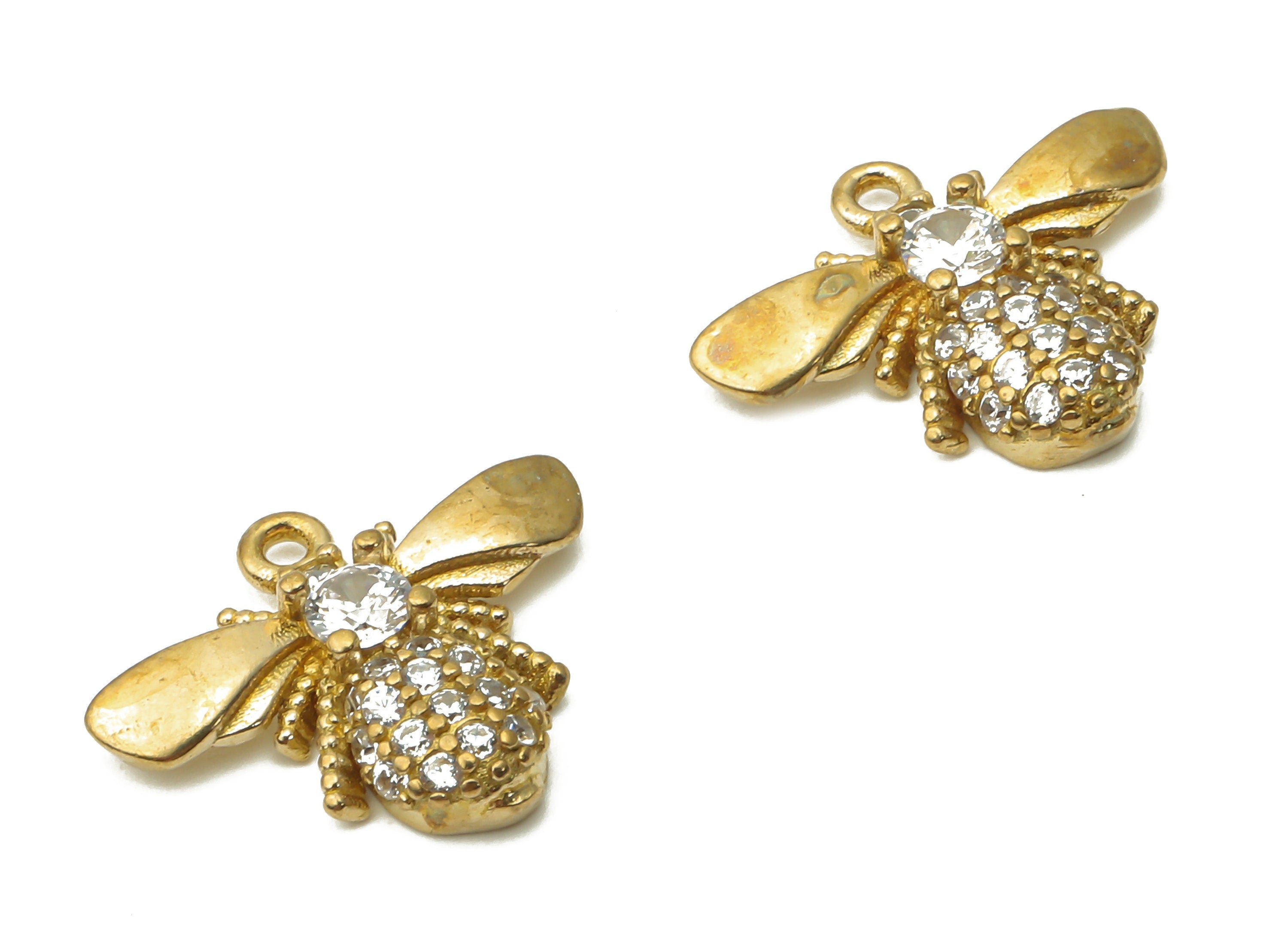 Brass Bee Earring Charms - Raw Brass Bee Pendant with Zircon - Raw Brass Wings Earring - Raw Brass Bee Charm - 15.84x12.74x3.2mm - PP7634 - DOMEDBAZAAR