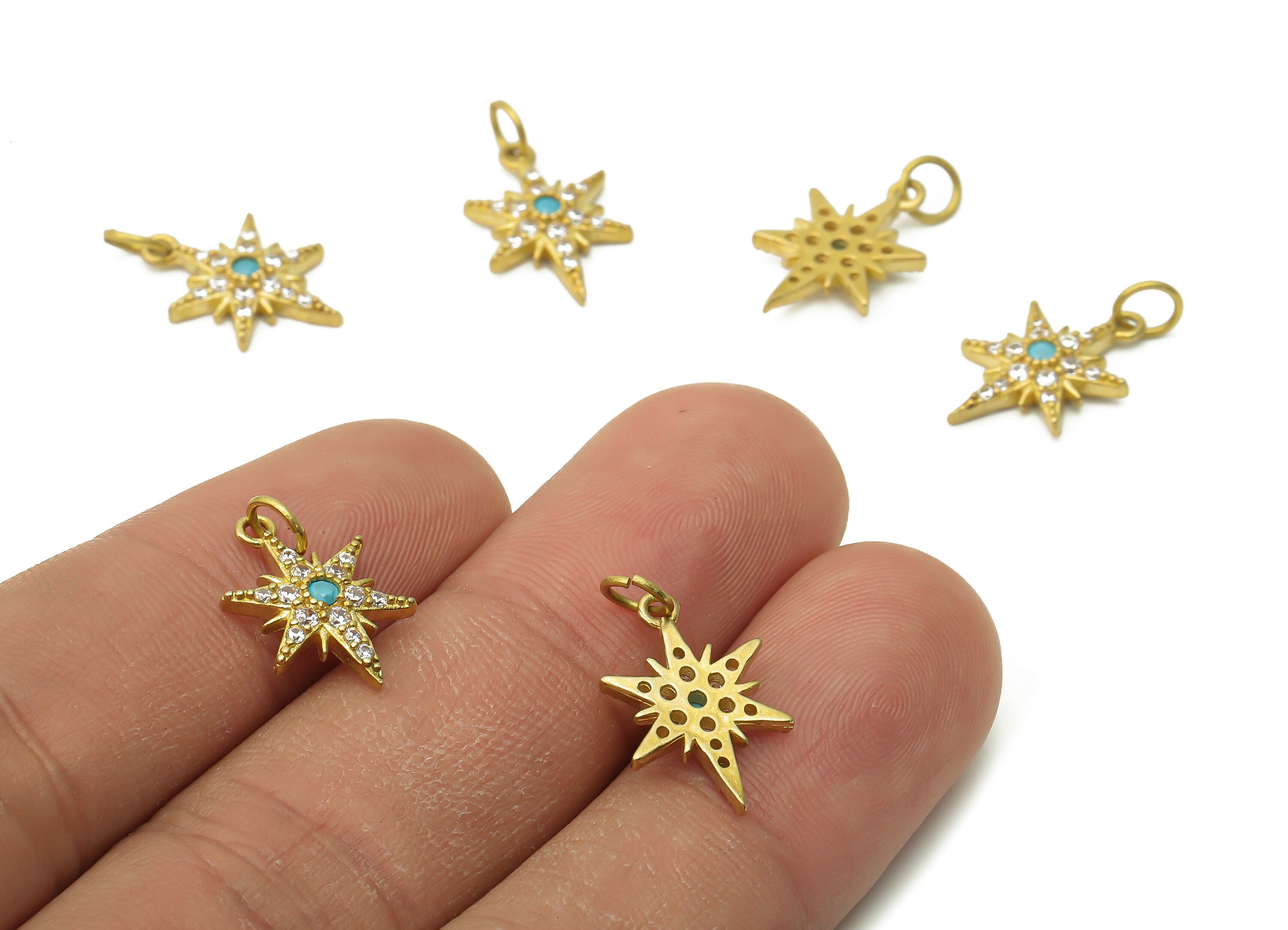 Brass North Star Charms - Raw Brass Star Earring with Zircon - Brass Star Pendant - Brass Star Charm - 17.43x10.78x2.53mm - PP7635 - DOMEDBAZAAR