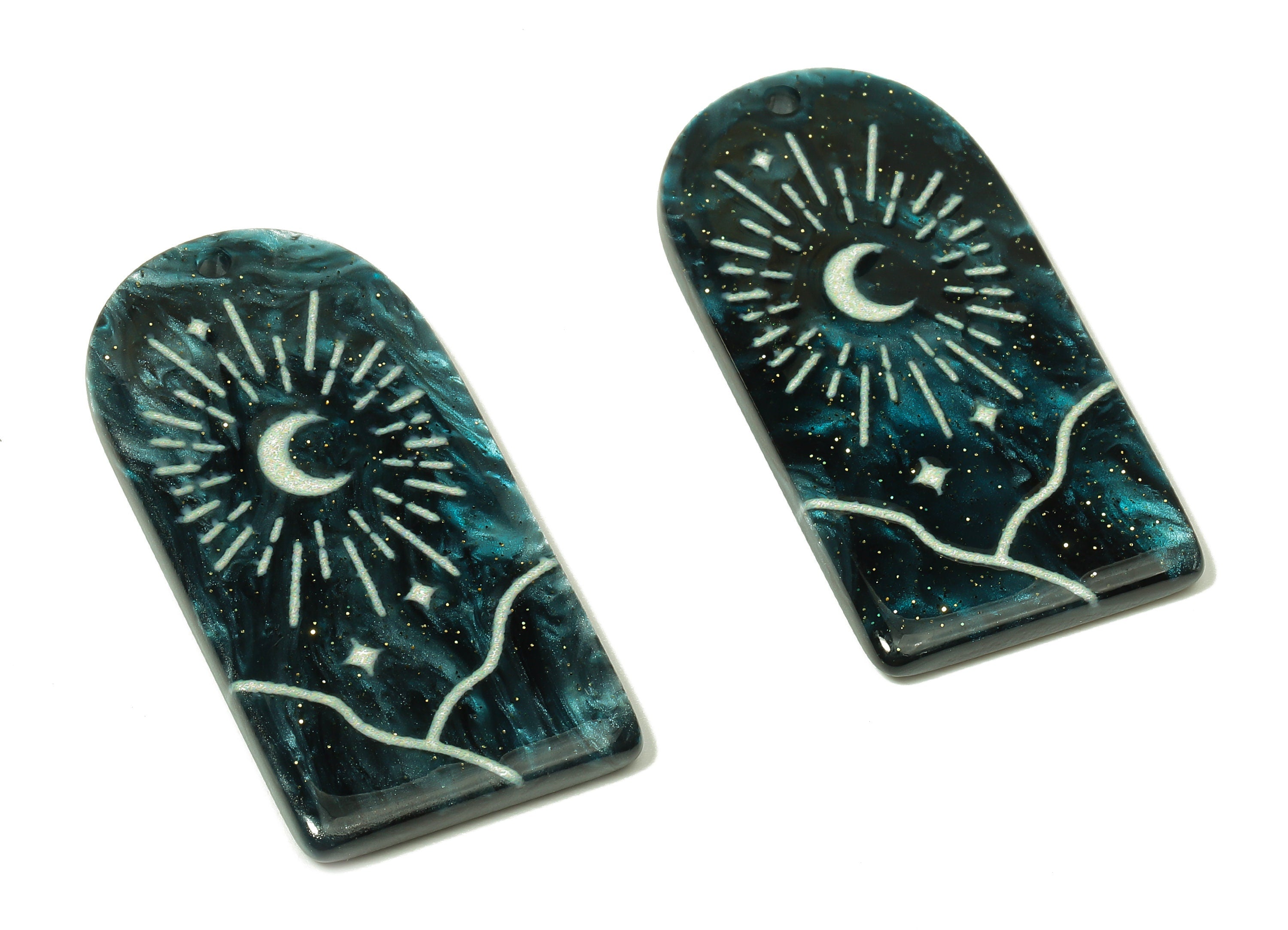 Acrylic Domed Planet Moon Earring Charms - Acrylic D Sun Mountain Crescent Pendant - Color Code: A811 - 37.75x19.4x2.77mm - AC2406-A811 - DOMEDBAZAAR