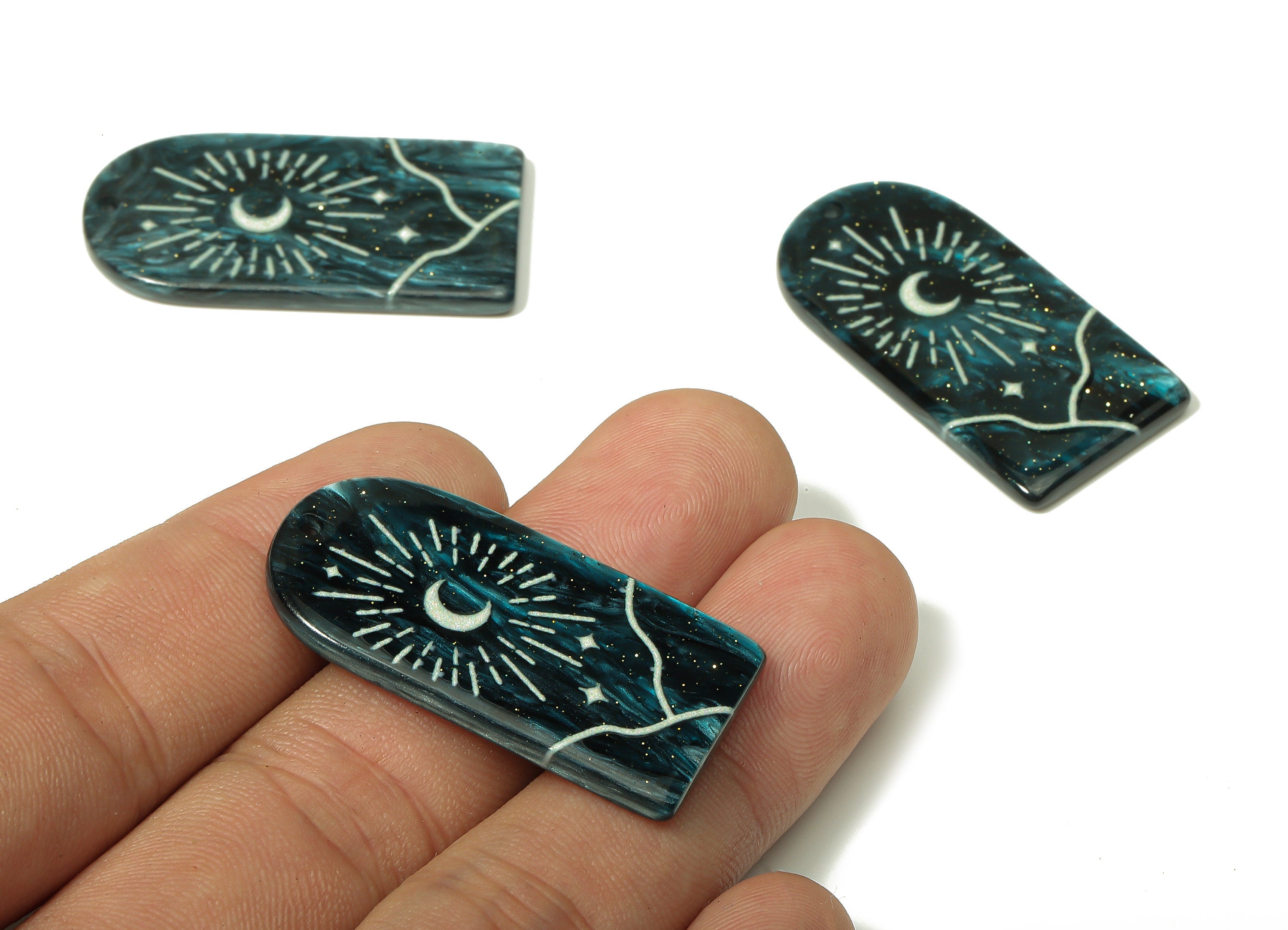 Acrylic Domed Planet Moon Earring Charms - Acrylic D Sun Mountain Crescent Pendant - Color Code: A811 - 37.75x19.4x2.77mm - AC2406-A811 - DOMEDBAZAAR