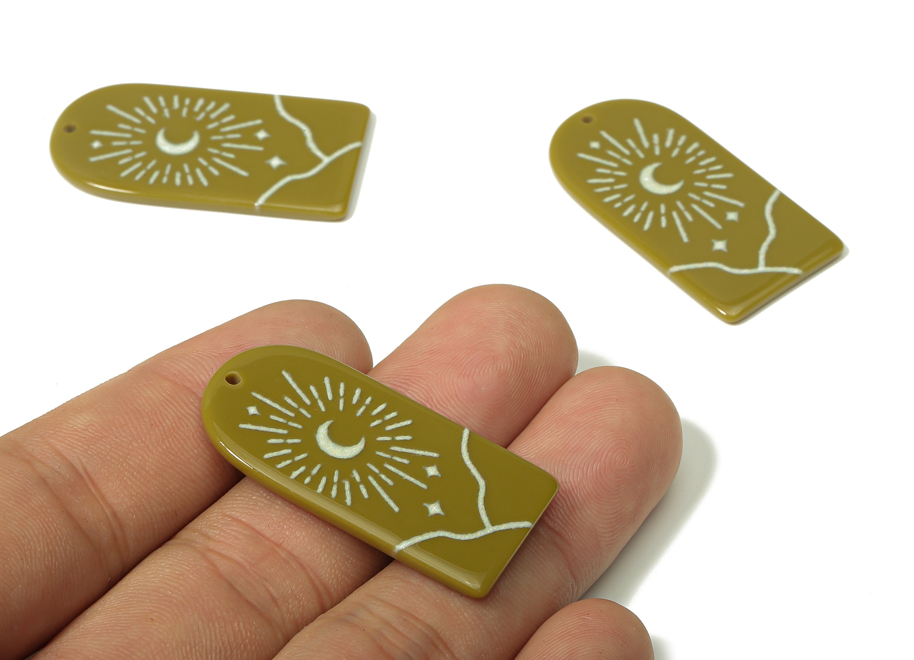 Acrylic Domed Planet Moon Earring Charms - Acrylic D Sun Mountain Crescent Pendant - Color Code: A810 - 37.77x19.29x2.65mm - AC2406-A810 - DOMEDBAZAAR