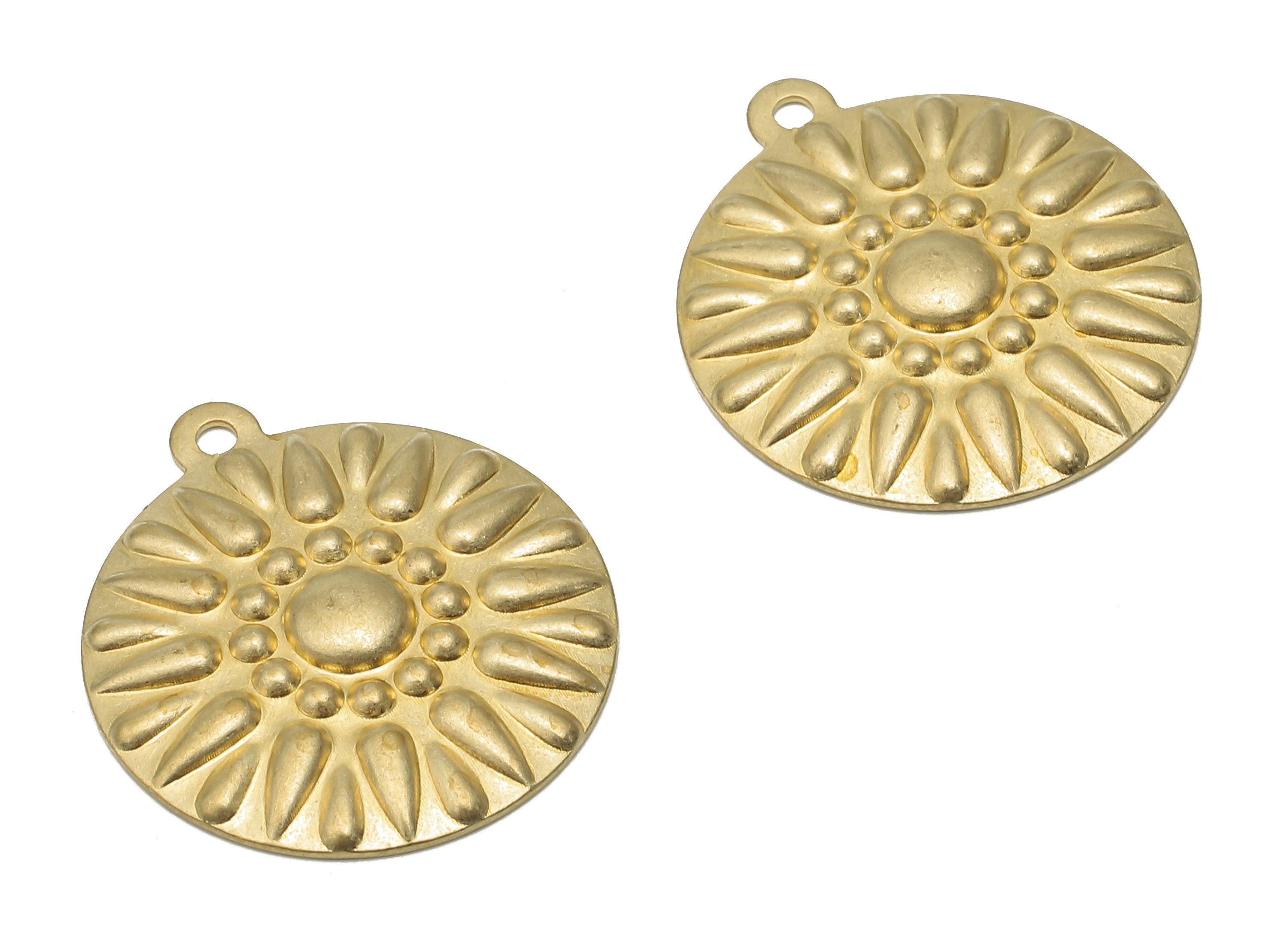 Brass Round Flower Charm - Raw Brass Shield Flower Pendant - Raw Brass Pendant - Brass Necklace - 22.83x20.24x1.5mm - PP7846 - DOMEDBAZAAR
