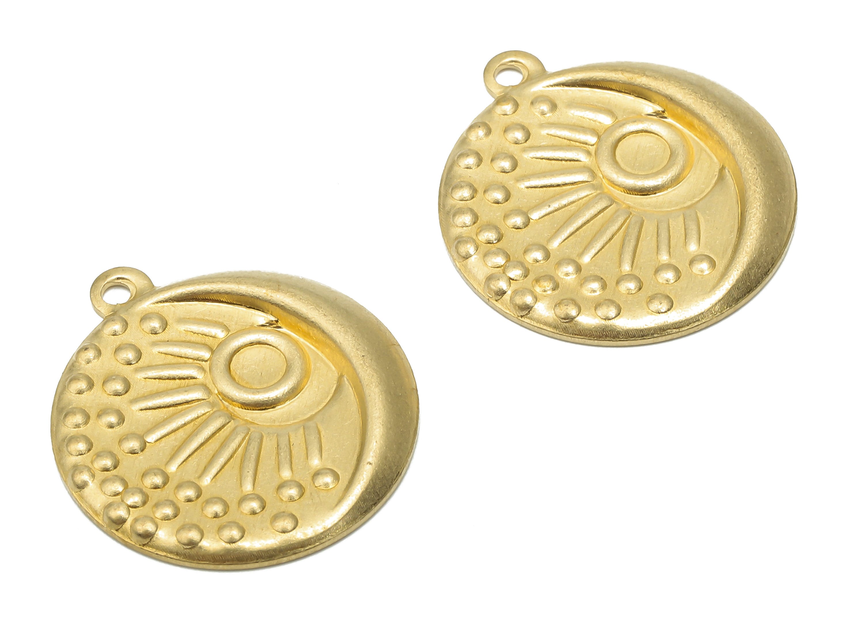 Brass Round Sun Earring Charm - Raw Brass Crescent Moon Pendant - Brass Circle Pendant - Raw Brass Sun Pendant - 22.87x20.24x2.05mm - PP7848 - DOMEDBAZAAR